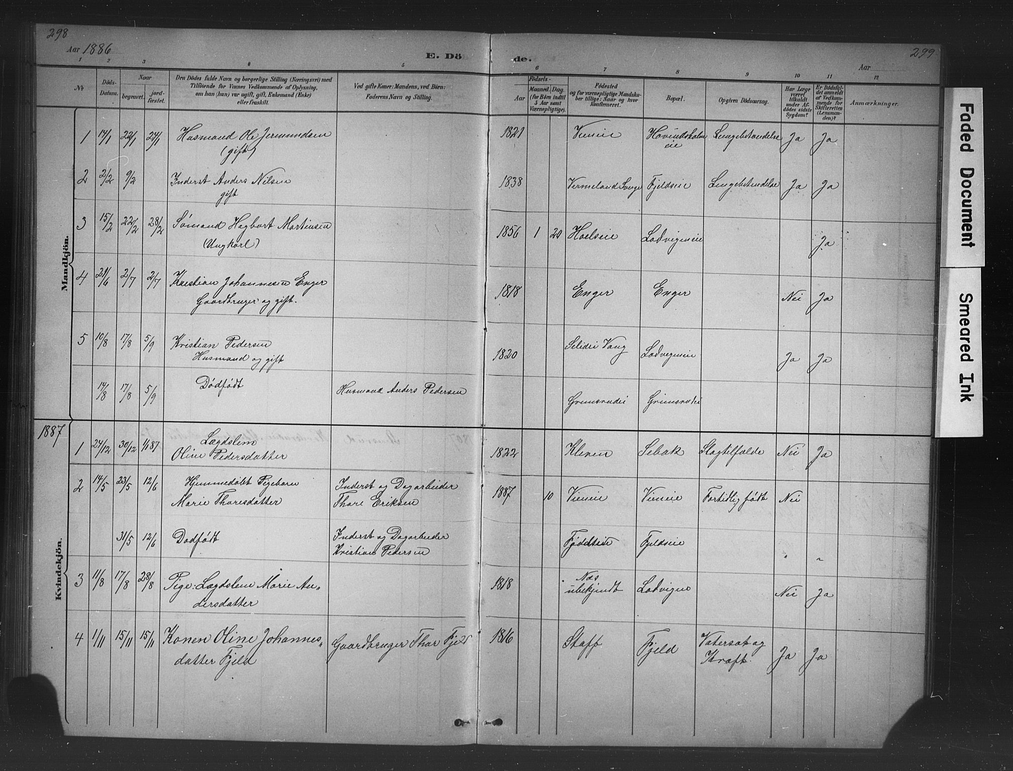 Nes prestekontor, Hedmark, AV/SAH-PREST-020/L/La/L0016: Parish register (copy) no. 16, 1883-1900, p. 298-299