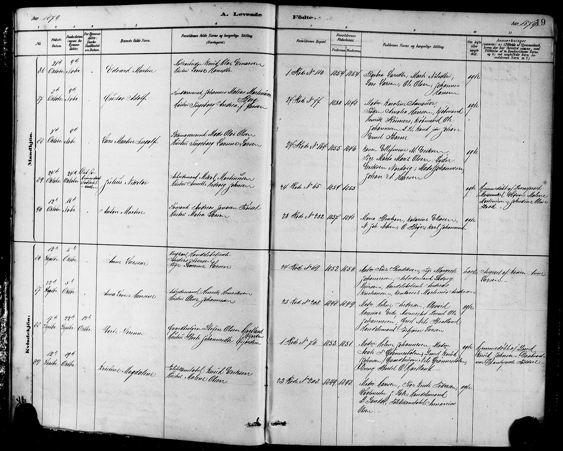 Sandviken Sokneprestembete, AV/SAB-A-77601/H/Hb/L0001: Parish register (copy) no. A 2, 1879-1892, p. 19