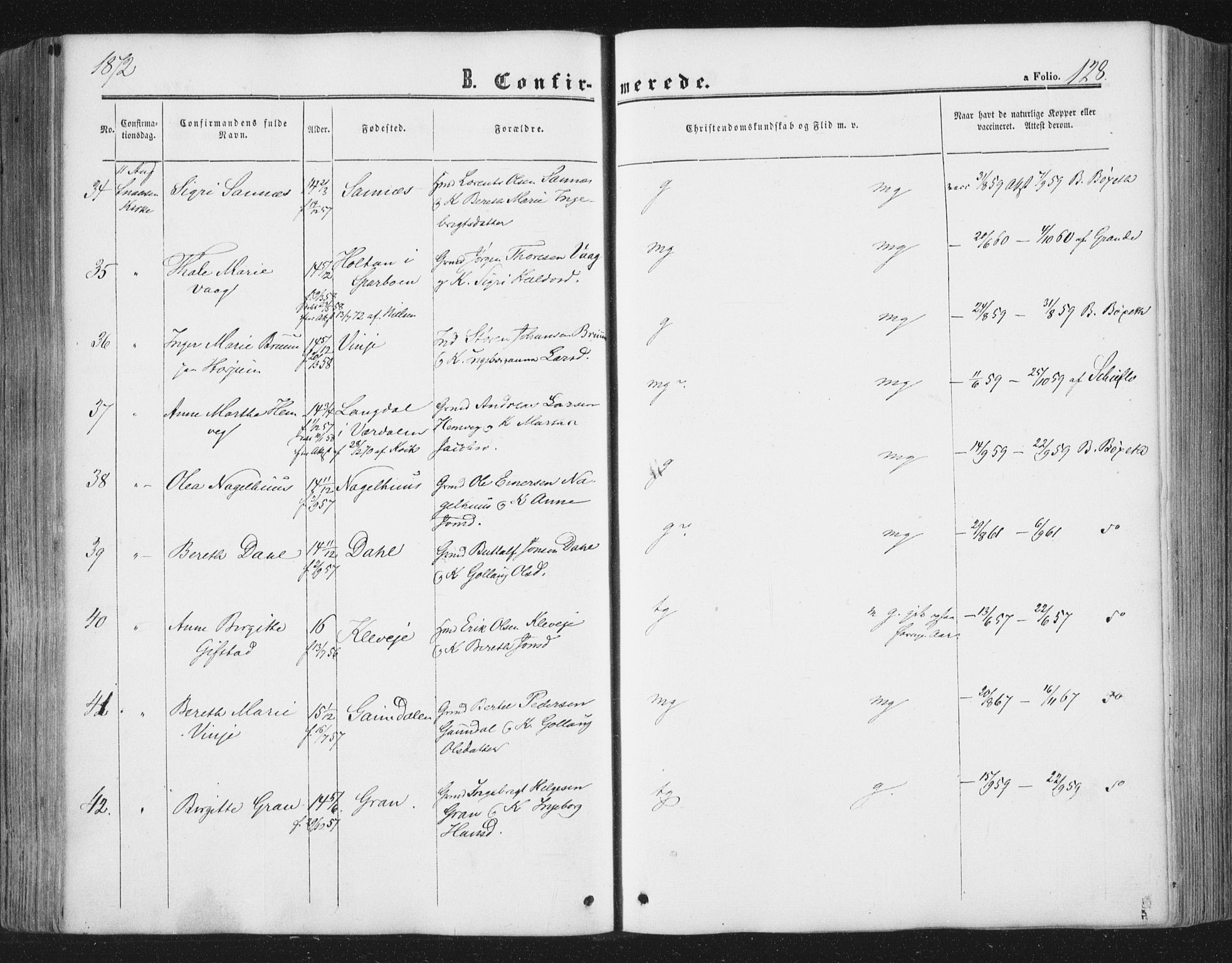 Ministerialprotokoller, klokkerbøker og fødselsregistre - Nord-Trøndelag, AV/SAT-A-1458/749/L0472: Parish register (official) no. 749A06, 1857-1873, p. 128