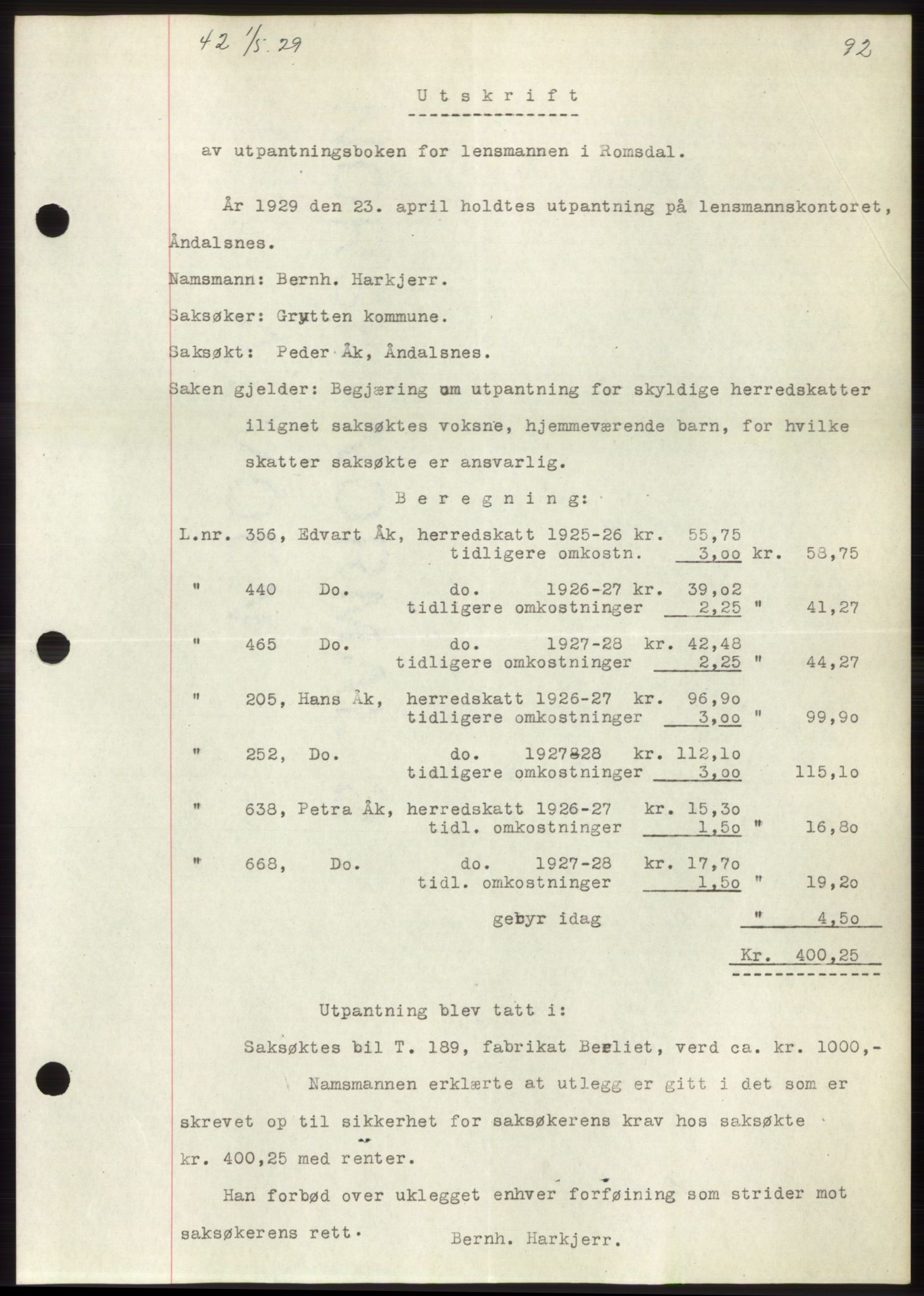 Romsdal sorenskriveri, AV/SAT-A-4149/1/2/2C/L0056: Mortgage book no. 50, 1929-1929, Deed date: 01.05.1929