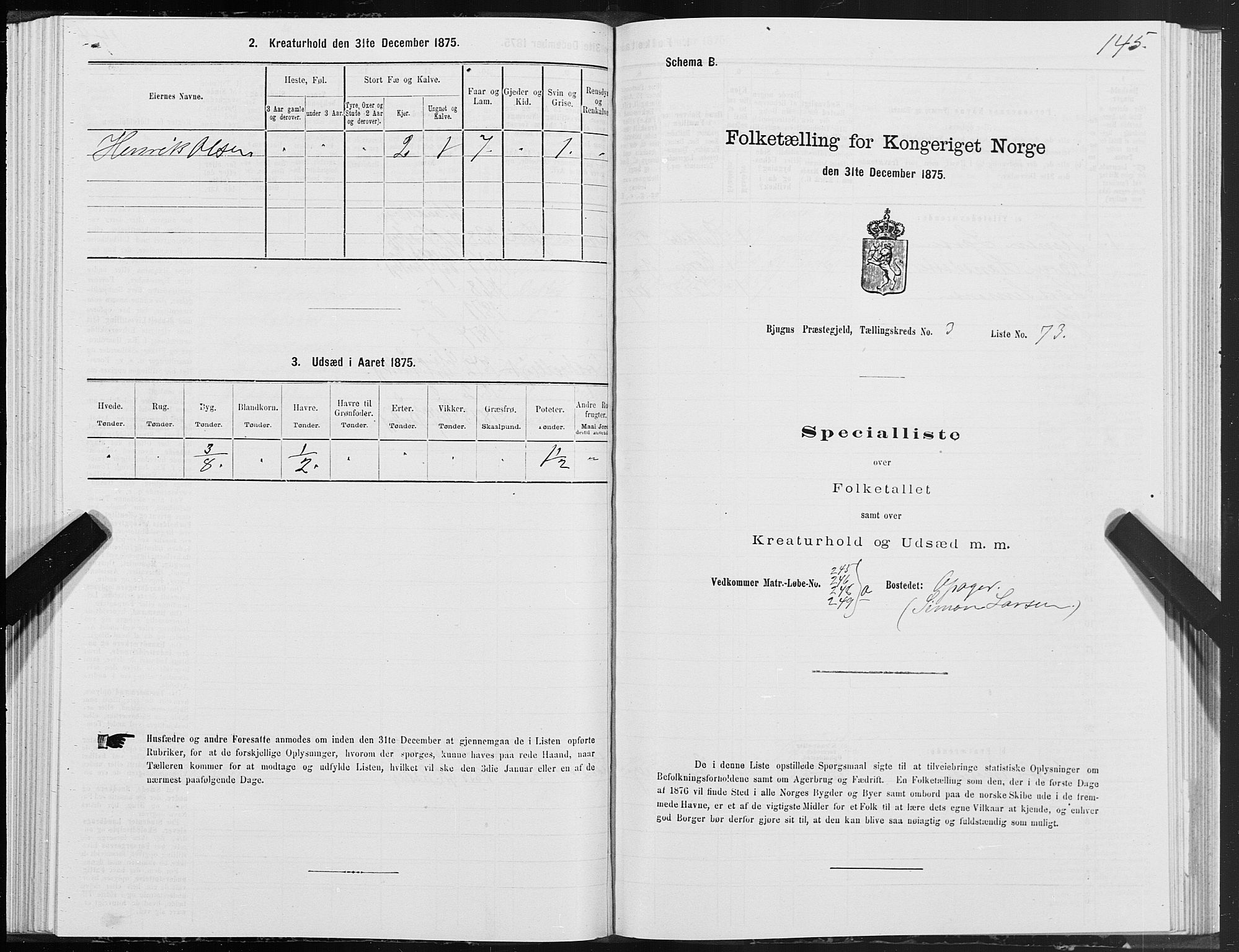 SAT, 1875 census for 1627P Bjugn, 1875, p. 2145