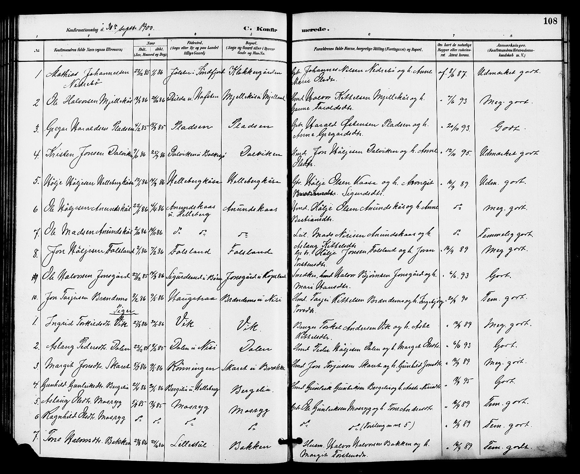 Gransherad kirkebøker, SAKO/A-267/G/Ga/L0003: Parish register (copy) no. I 3, 1887-1915, p. 108