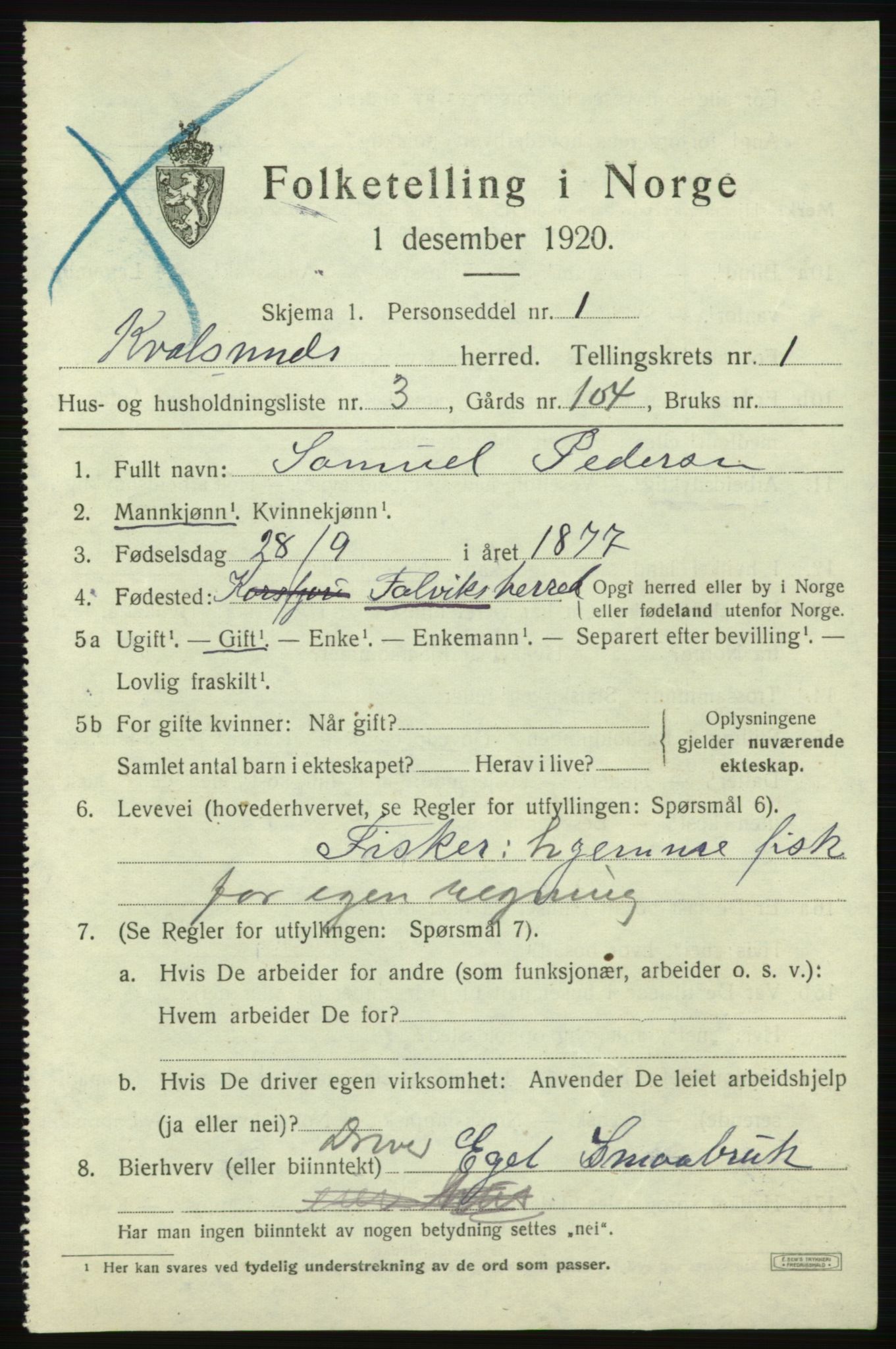 SATØ, 1920 census for , 1920, p. 488
