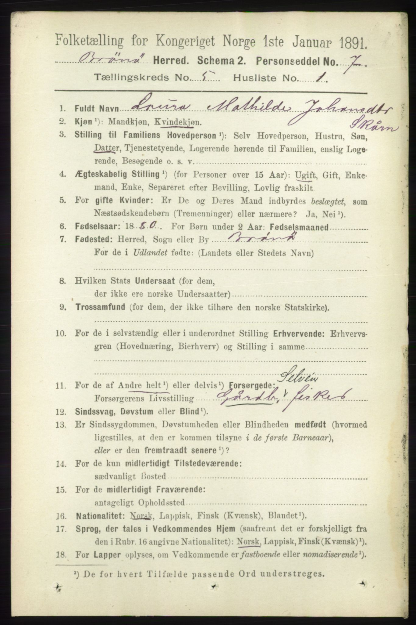 RA, 1891 census for 1814 Brønnøy, 1891, p. 2469