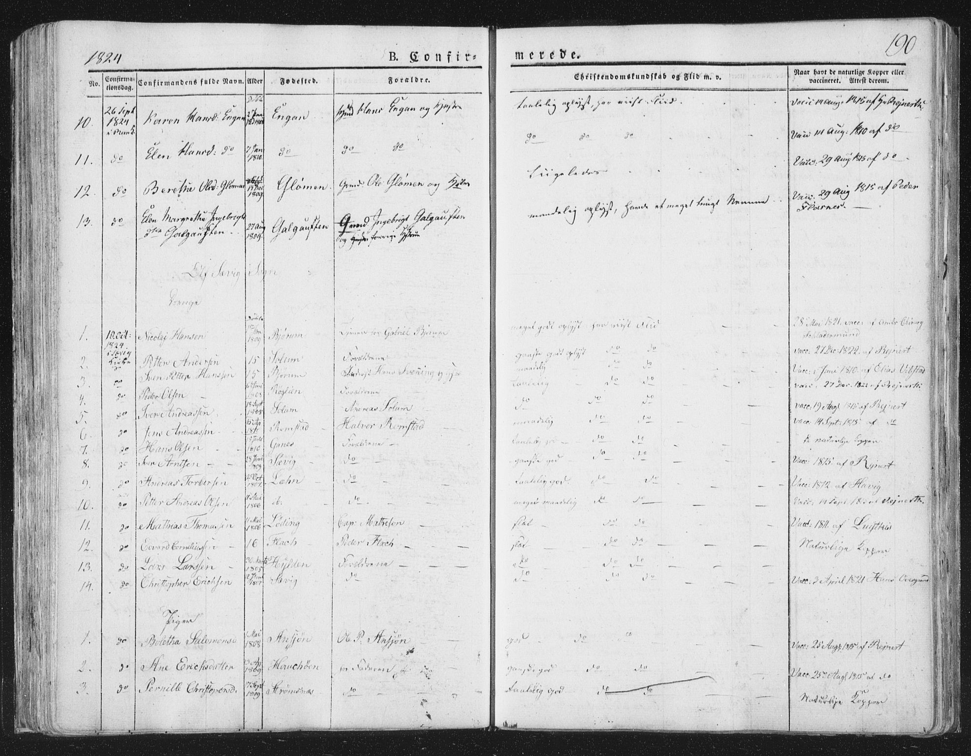 Ministerialprotokoller, klokkerbøker og fødselsregistre - Nord-Trøndelag, AV/SAT-A-1458/764/L0551: Parish register (official) no. 764A07a, 1824-1864, p. 190