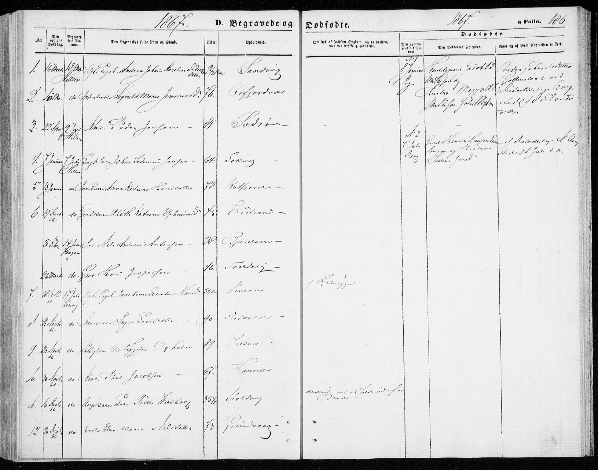 Lenvik sokneprestembete, SATØ/S-1310/H/Ha/Haa/L0009kirke: Parish register (official) no. 9, 1866-1873, p. 186