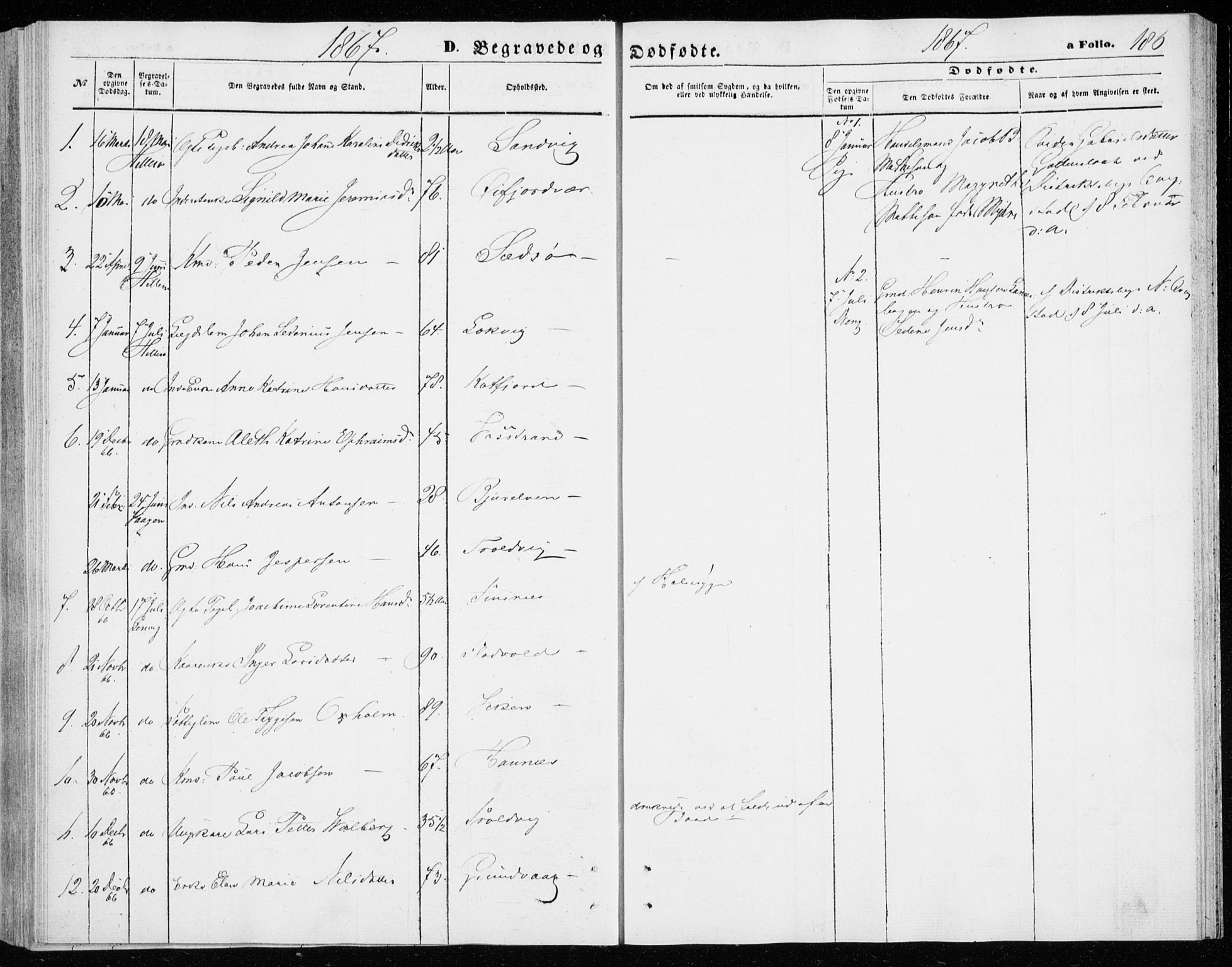 Lenvik sokneprestembete, AV/SATØ-S-1310/H/Ha/Haa/L0009kirke: Parish register (official) no. 9, 1866-1873, p. 186