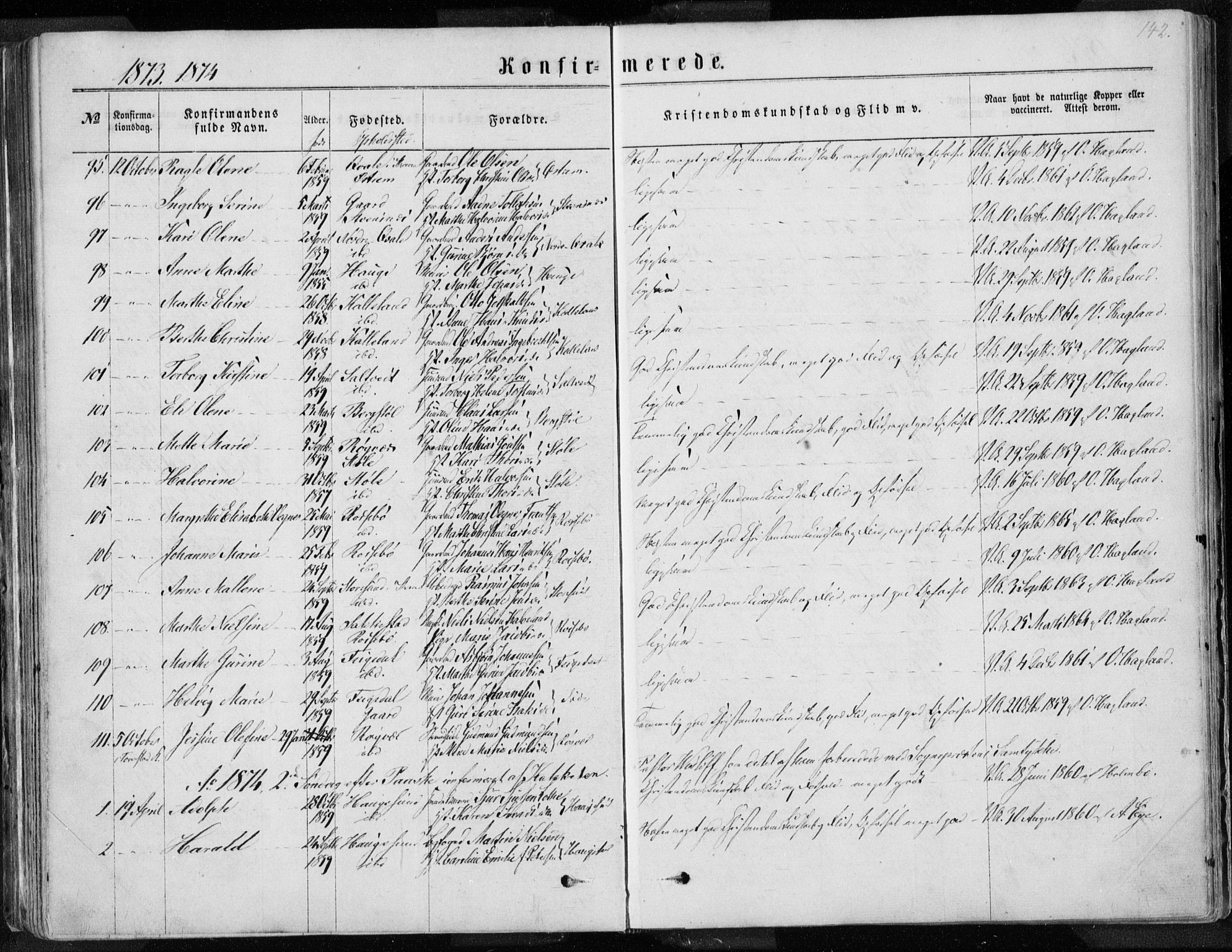 Torvastad sokneprestkontor, AV/SAST-A -101857/H/Ha/Haa/L0012: Parish register (official) no. A 12.1, 1867-1877, p. 142