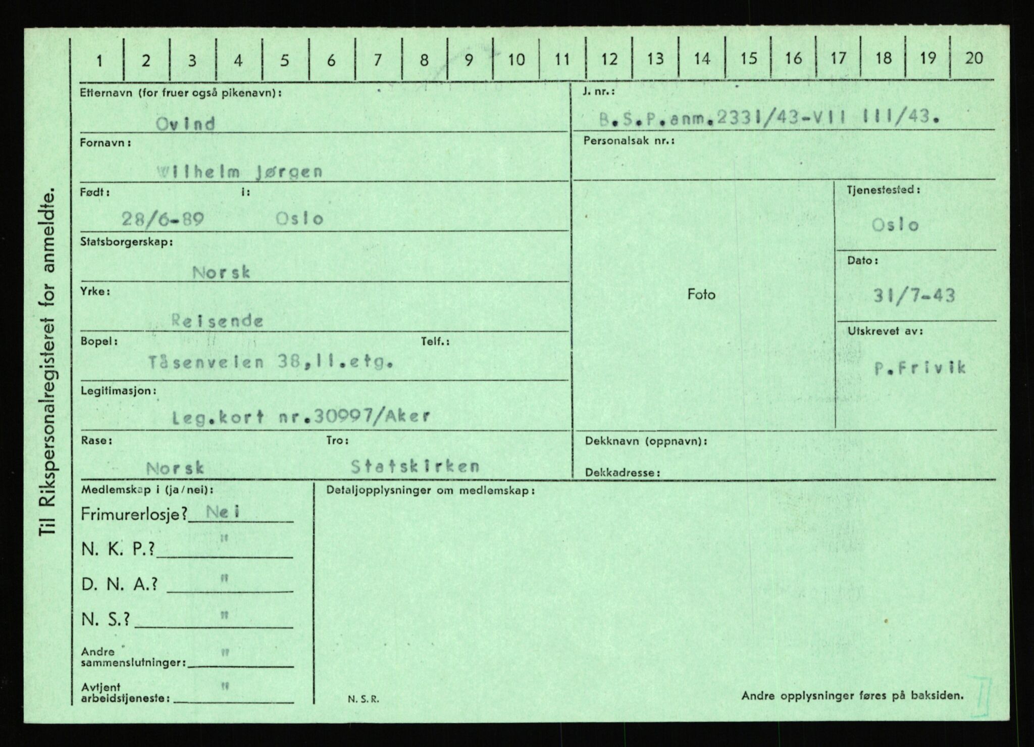 Statspolitiet - Hovedkontoret / Osloavdelingen, AV/RA-S-1329/C/Ca/L0012: Oanæs - Quistgaard	, 1943-1945, p. 2852