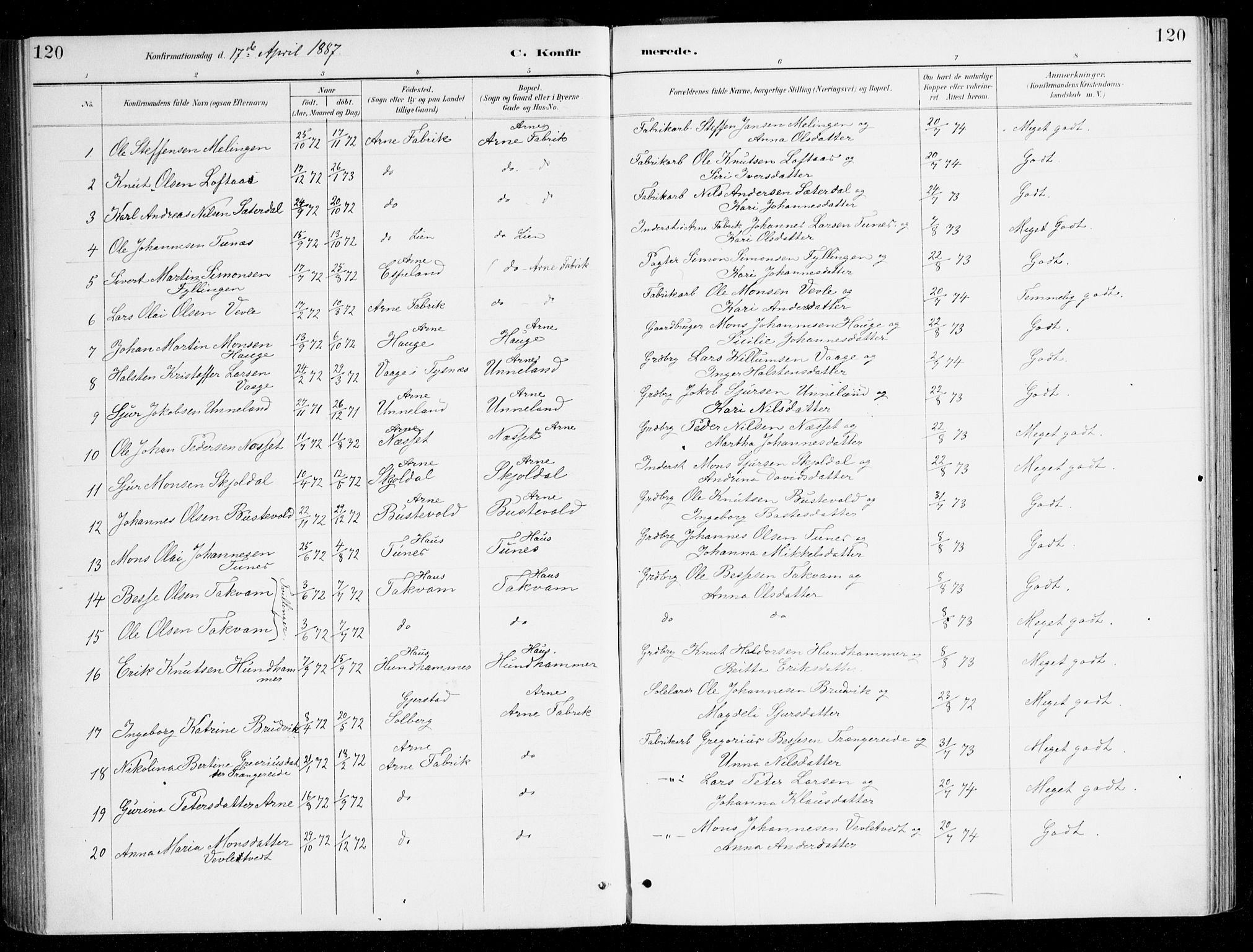 Haus sokneprestembete, SAB/A-75601/H/Haa/Haad/L0001: Parish register (official) no. D 1, 1887-1898, p. 120