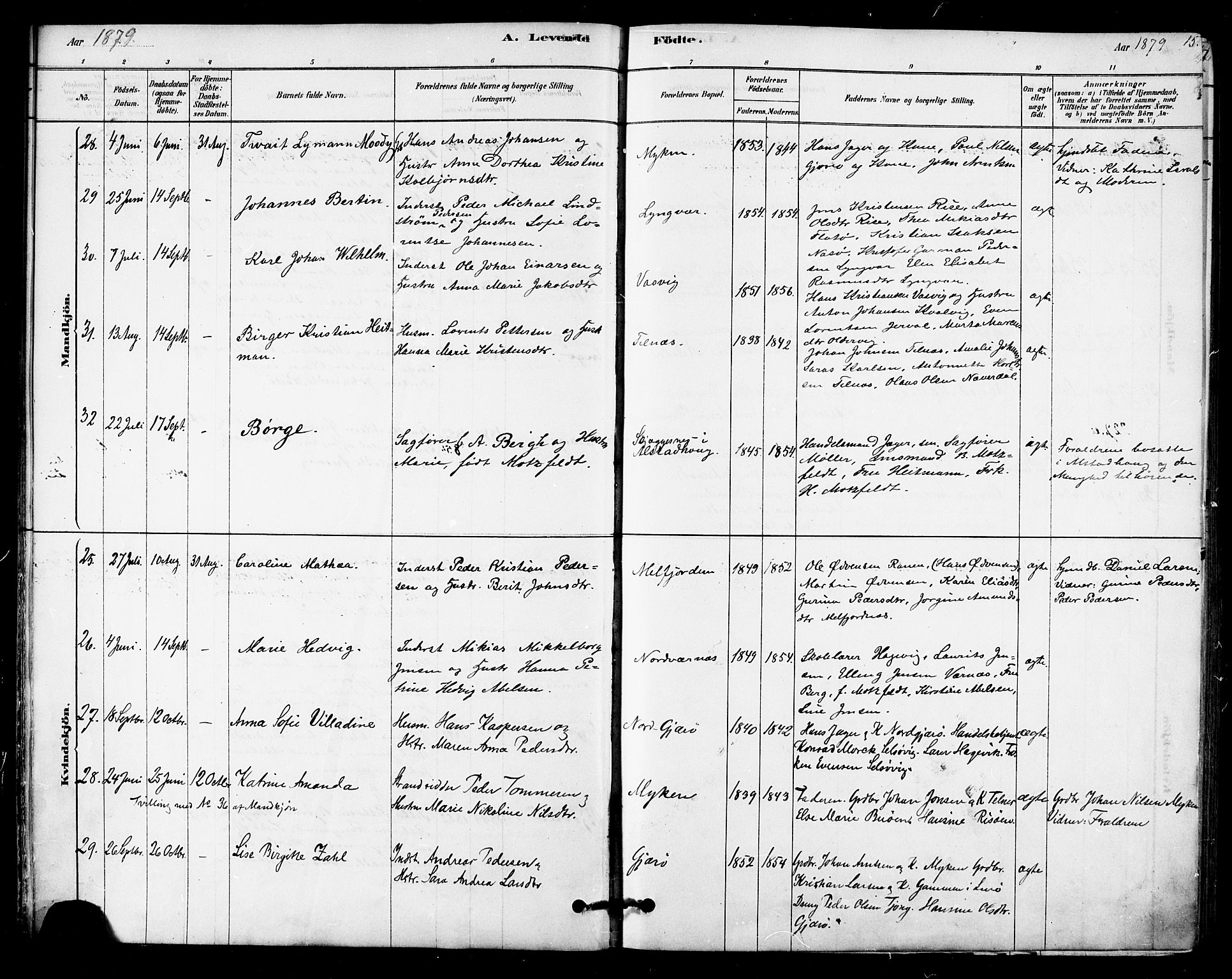 Ministerialprotokoller, klokkerbøker og fødselsregistre - Nordland, AV/SAT-A-1459/841/L0609: Parish register (official) no. 841A12, 1878-1901, p. 15