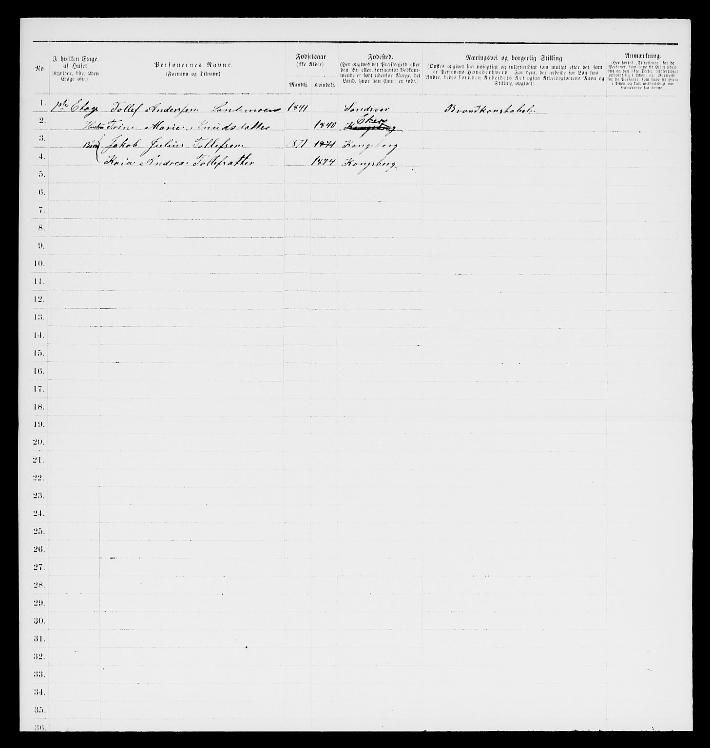 SAKO, 1885 census for 0604 Kongsberg, 1885, p. 1119