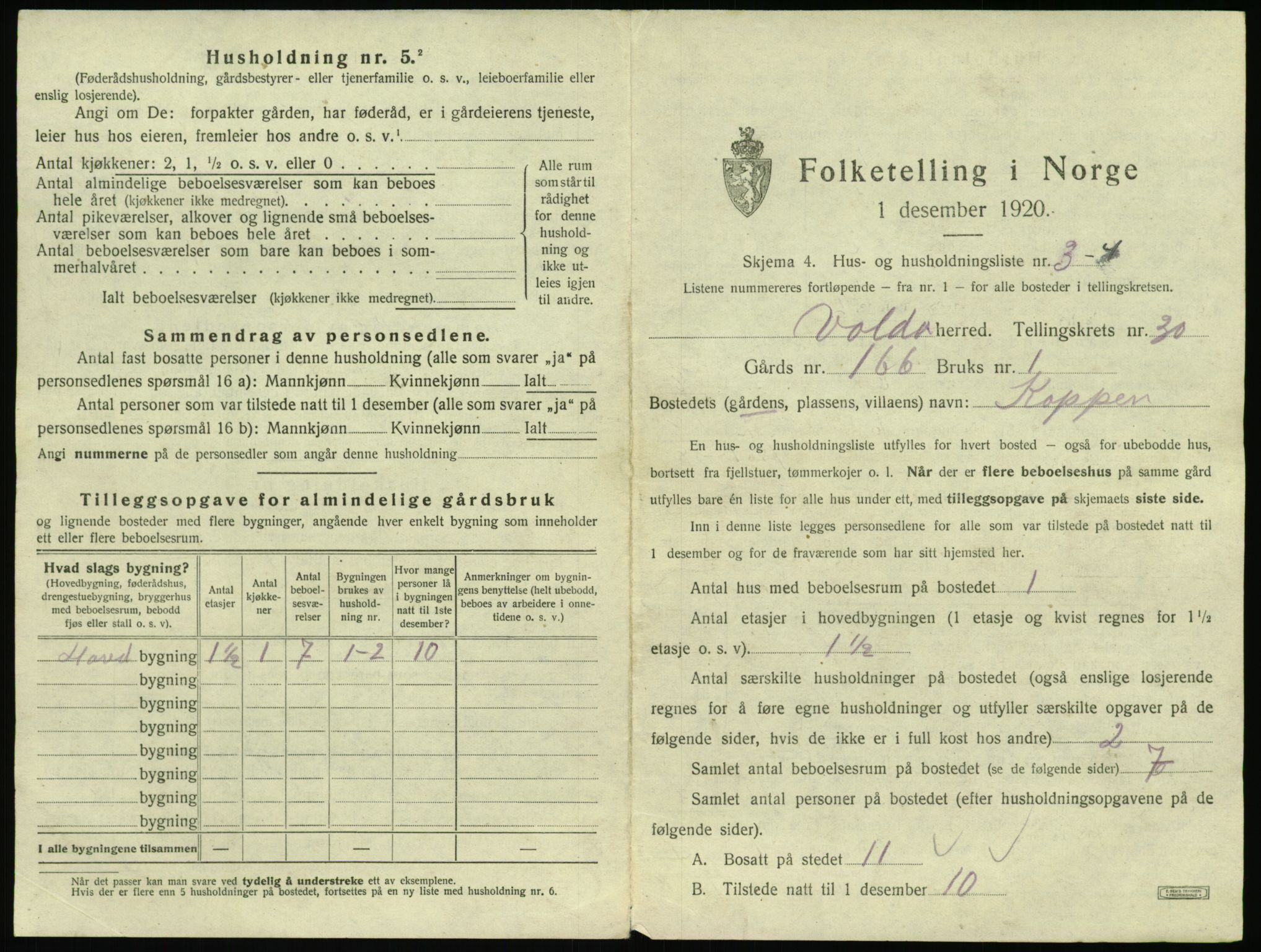 SAT, 1920 census for Volda, 1920, p. 1862