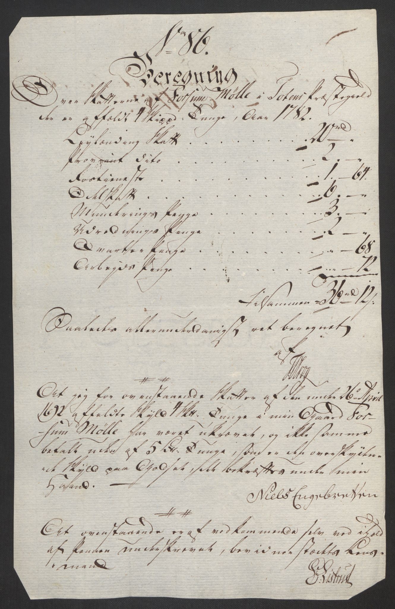 Rentekammeret inntil 1814, Reviderte regnskaper, Fogderegnskap, AV/RA-EA-4092/R19/L1369: Fogderegnskap Toten, Hadeland og Vardal, 1782, p. 281