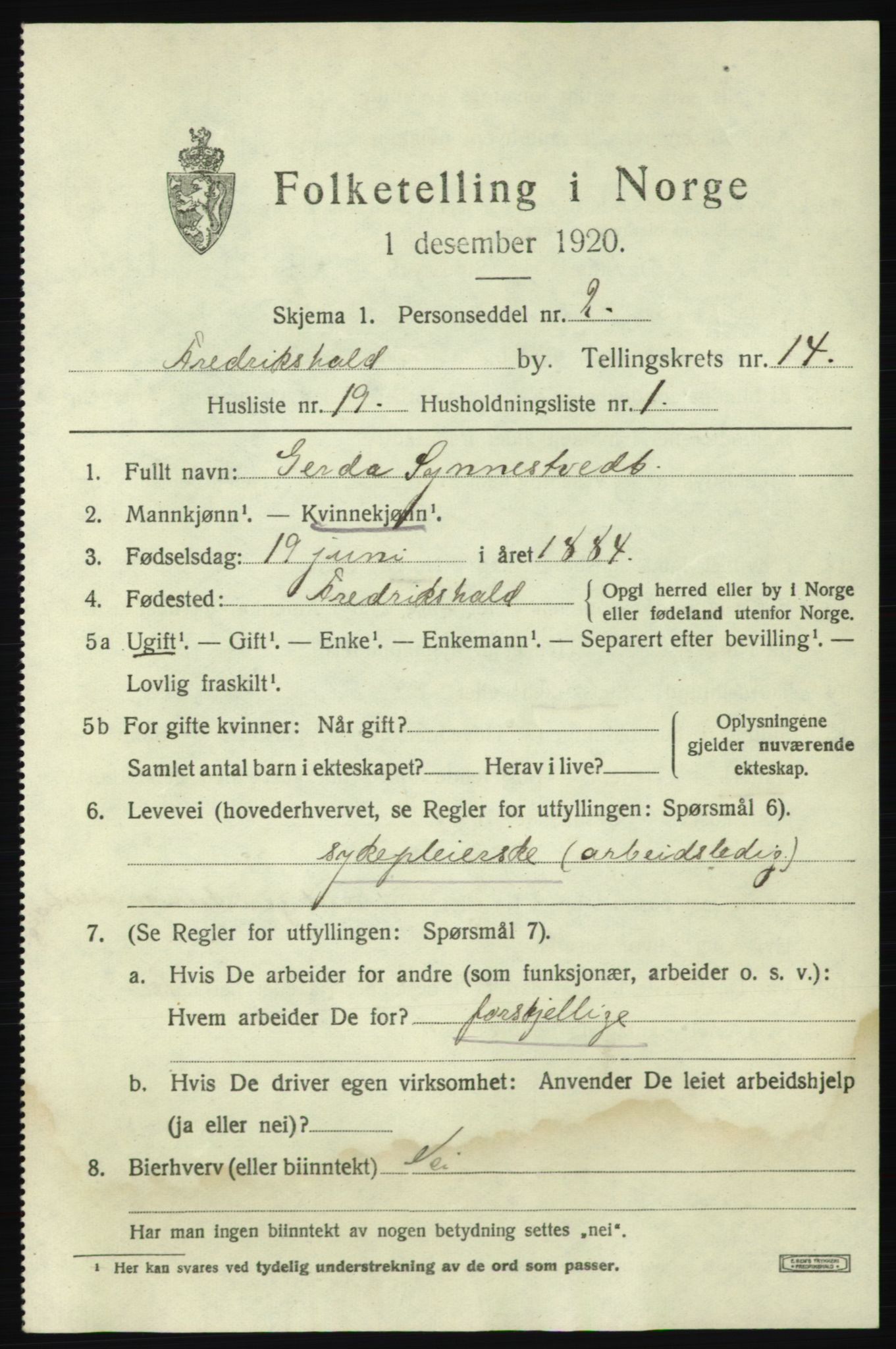 SAO, 1920 census for Fredrikshald, 1920, p. 22705