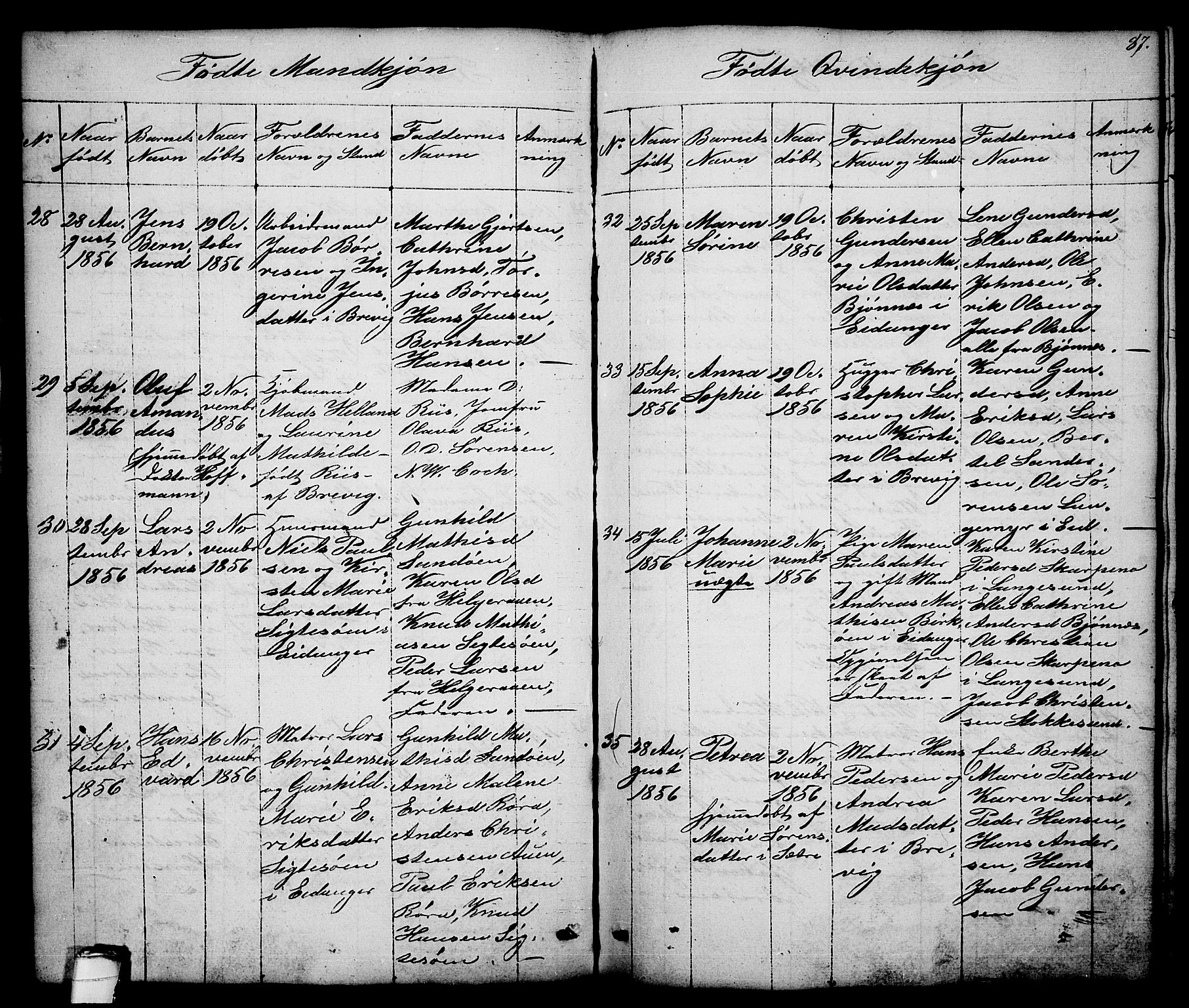 Brevik kirkebøker, SAKO/A-255/G/Ga/L0002: Parish register (copy) no. 2, 1846-1865, p. 87