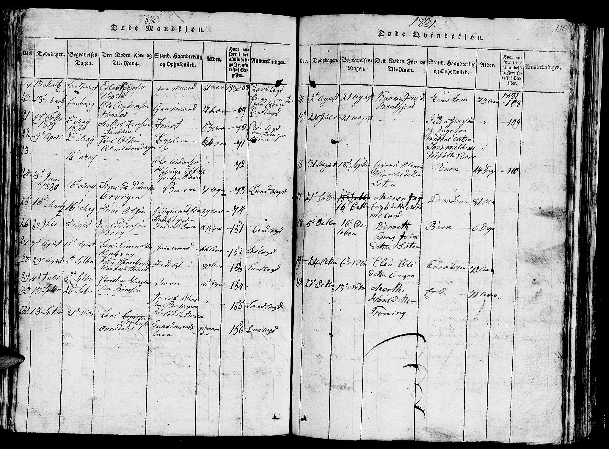 Ministerialprotokoller, klokkerbøker og fødselsregistre - Sør-Trøndelag, SAT/A-1456/657/L0714: Parish register (copy) no. 657C01, 1818-1868, p. 110