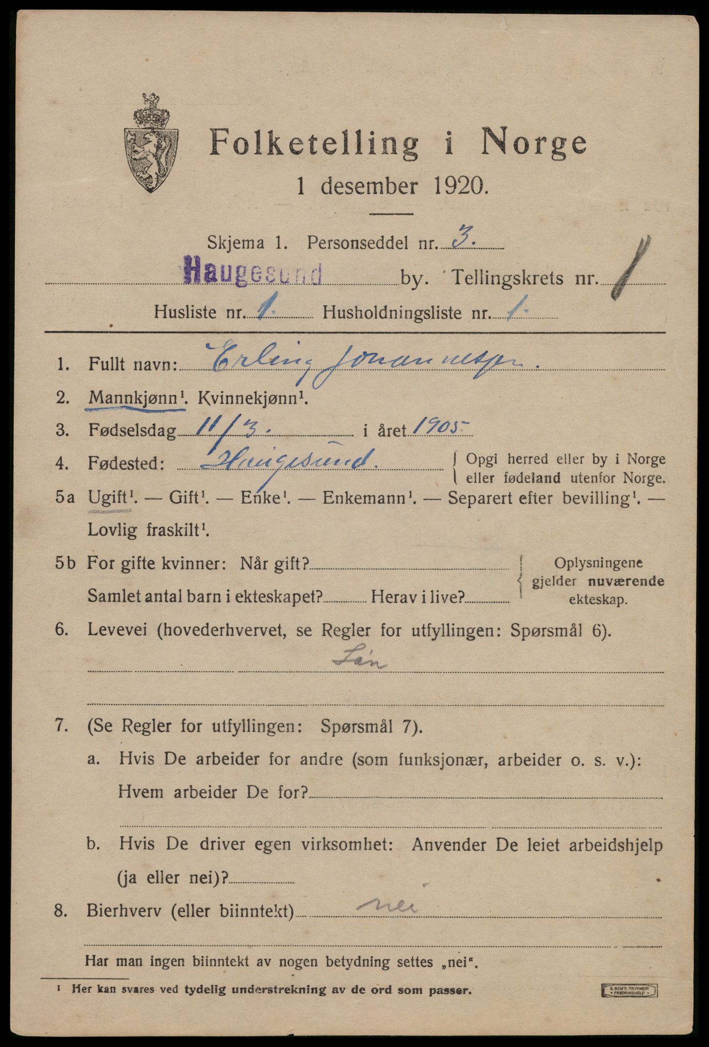 SAST, 1920 census for Haugesund, 1920, p. 11503