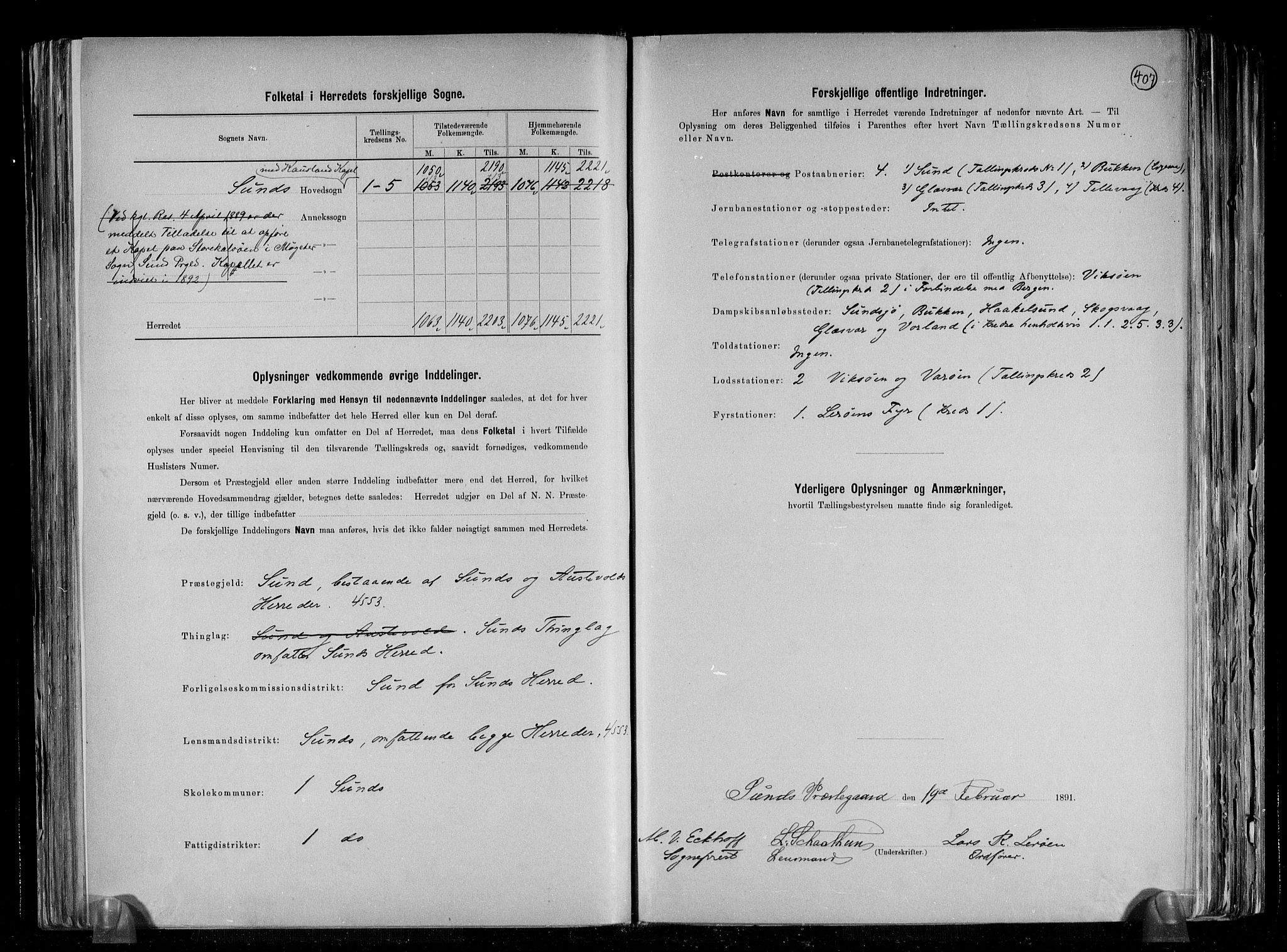 RA, 1891 census for 1245 Sund, 1891, p. 3