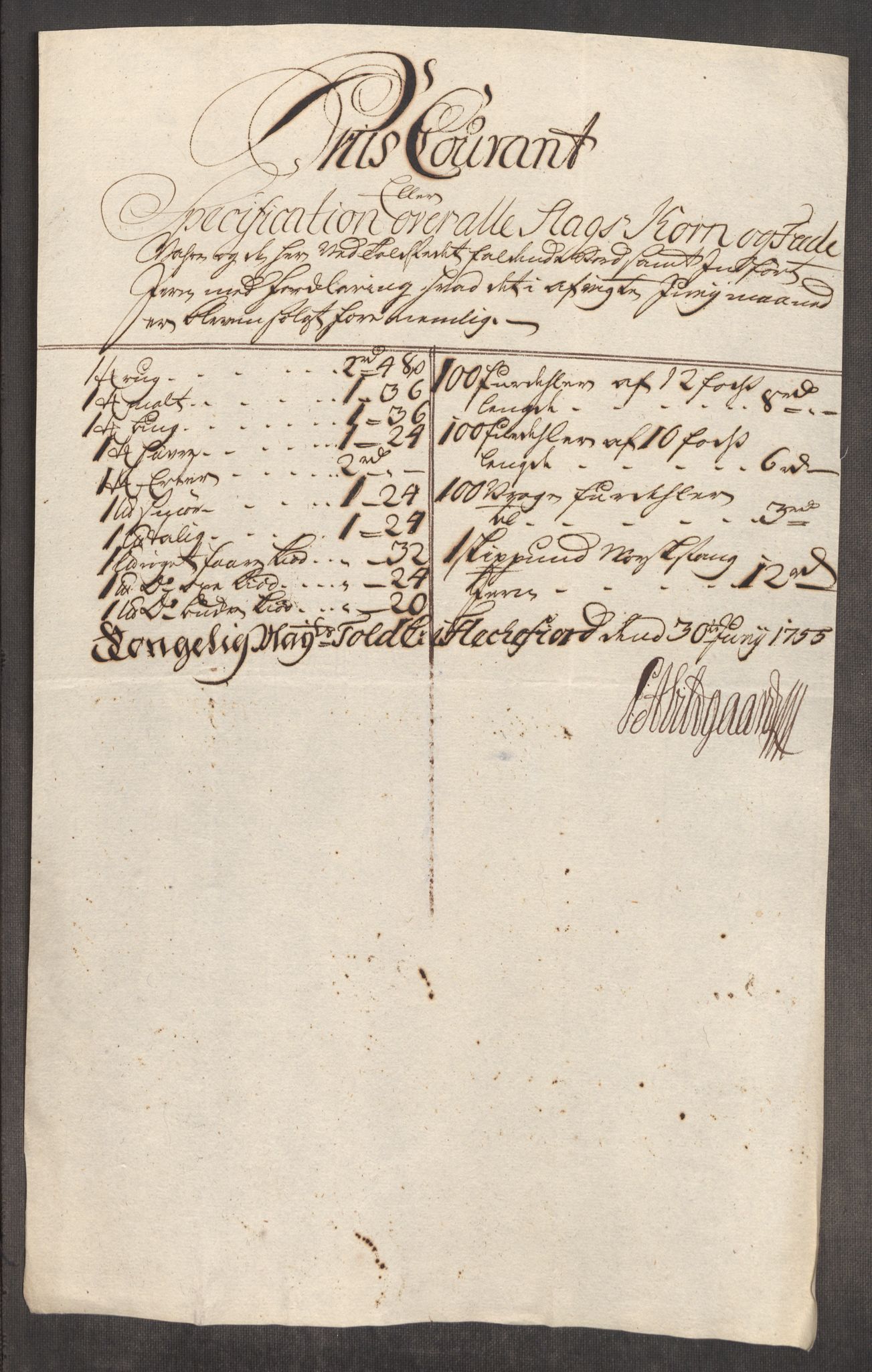 Rentekammeret inntil 1814, Realistisk ordnet avdeling, AV/RA-EA-4070/Oe/L0005: [Ø1]: Priskuranter, 1753-1757, p. 572