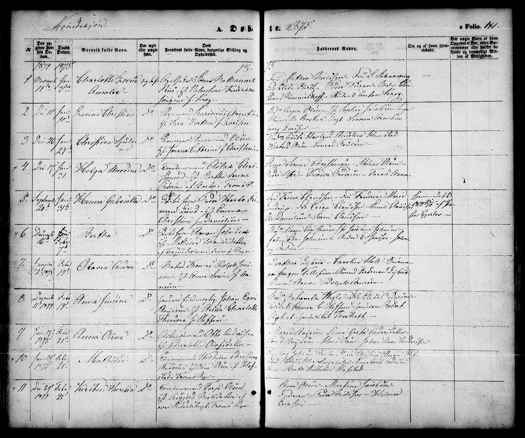 Arendal sokneprestkontor, Trefoldighet, SAK/1111-0040/F/Fa/L0007: Parish register (official) no. A 7, 1868-1878, p. 141