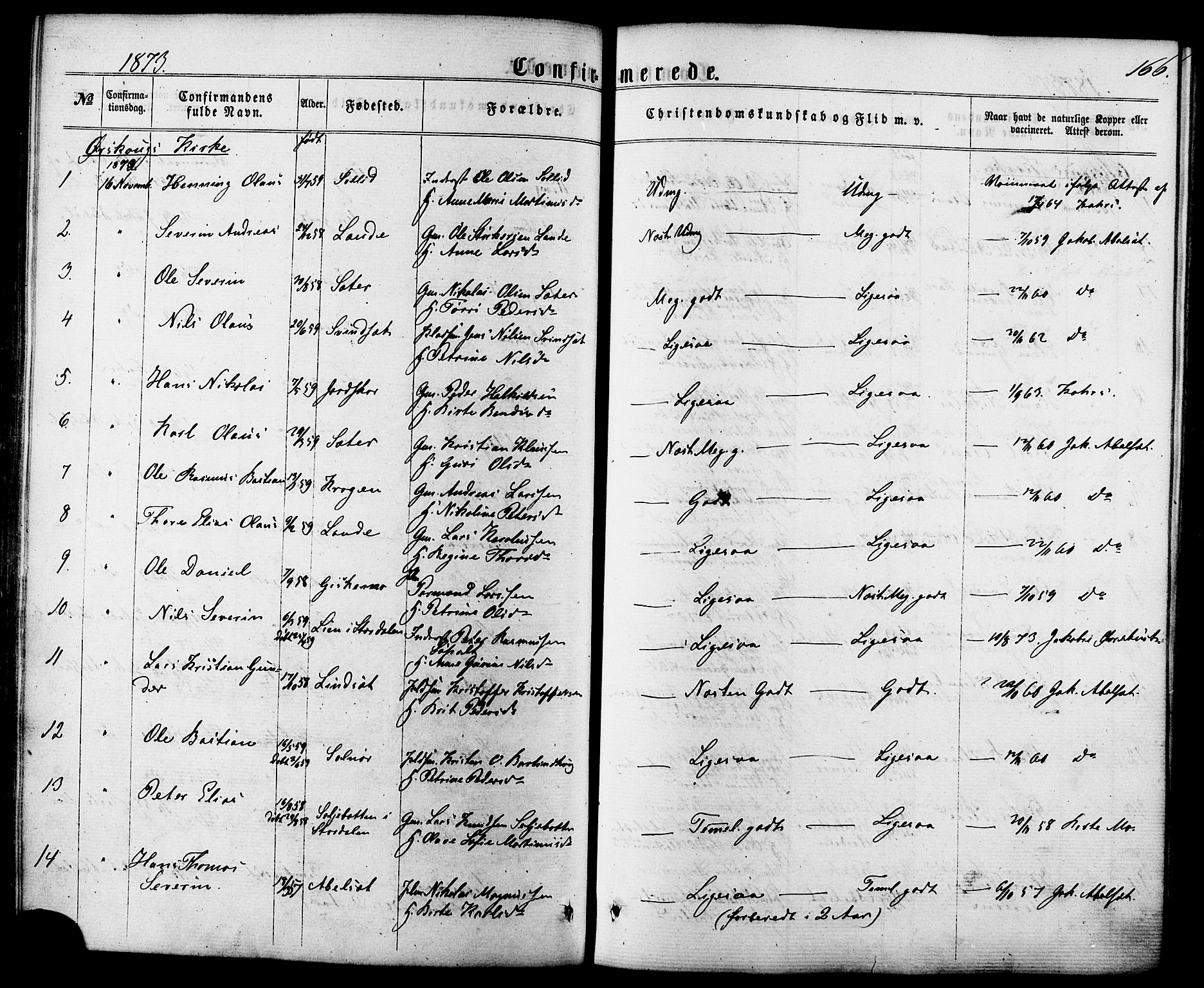 Ministerialprotokoller, klokkerbøker og fødselsregistre - Møre og Romsdal, SAT/A-1454/522/L0314: Parish register (official) no. 522A09, 1863-1877, p. 166