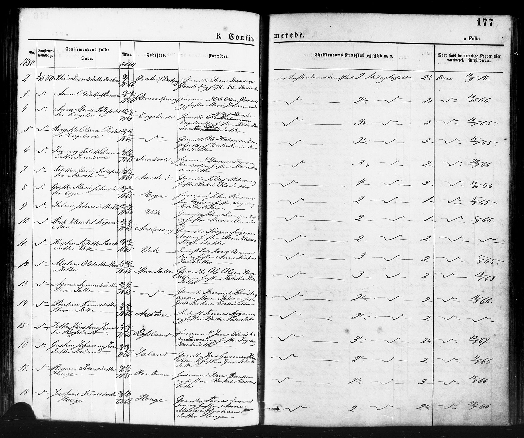 Klepp sokneprestkontor, AV/SAST-A-101803/001/3/30BA/L0006: Parish register (official) no. A 6, 1871-1885, p. 177