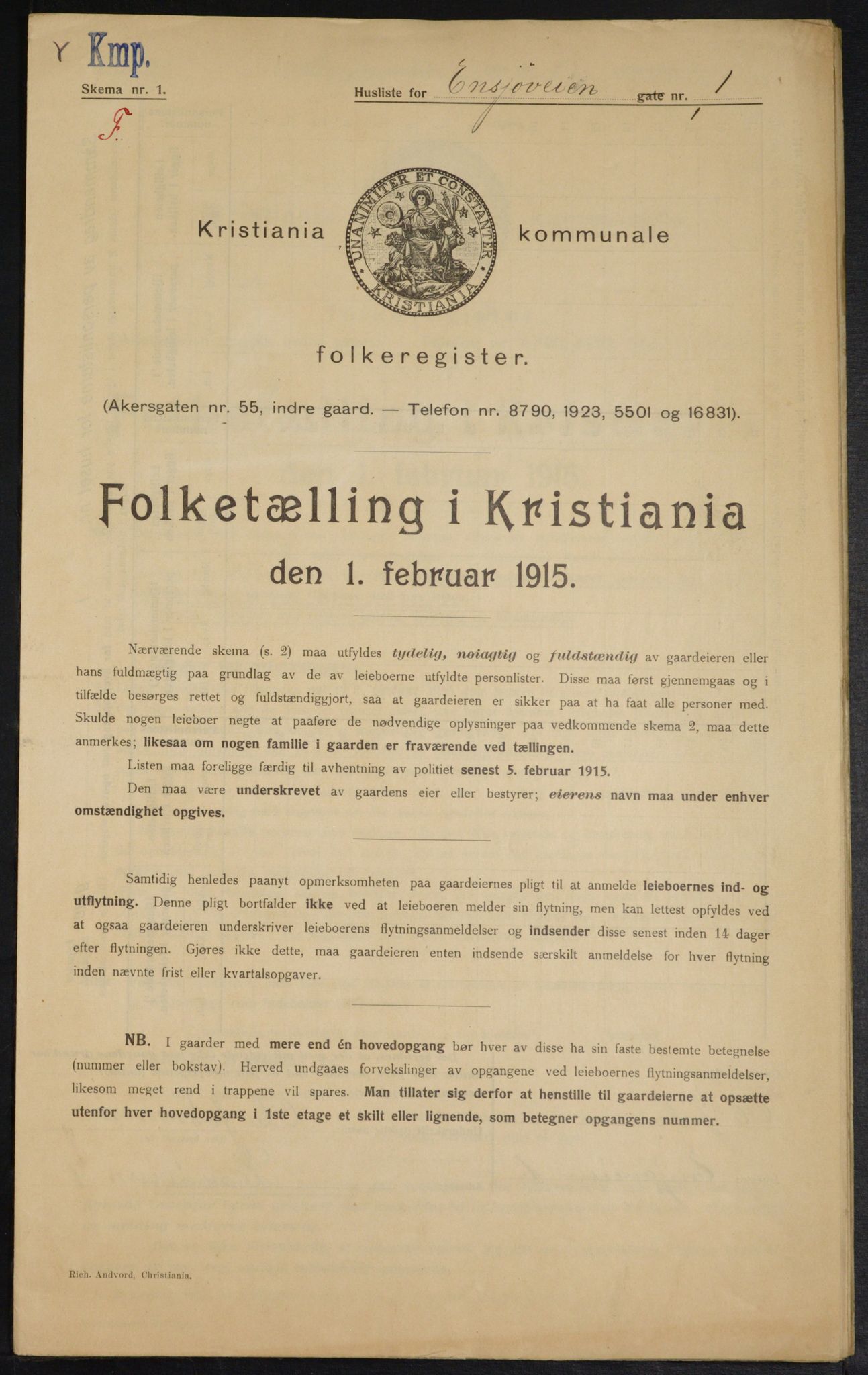 OBA, Municipal Census 1915 for Kristiania, 1915, p. 21507