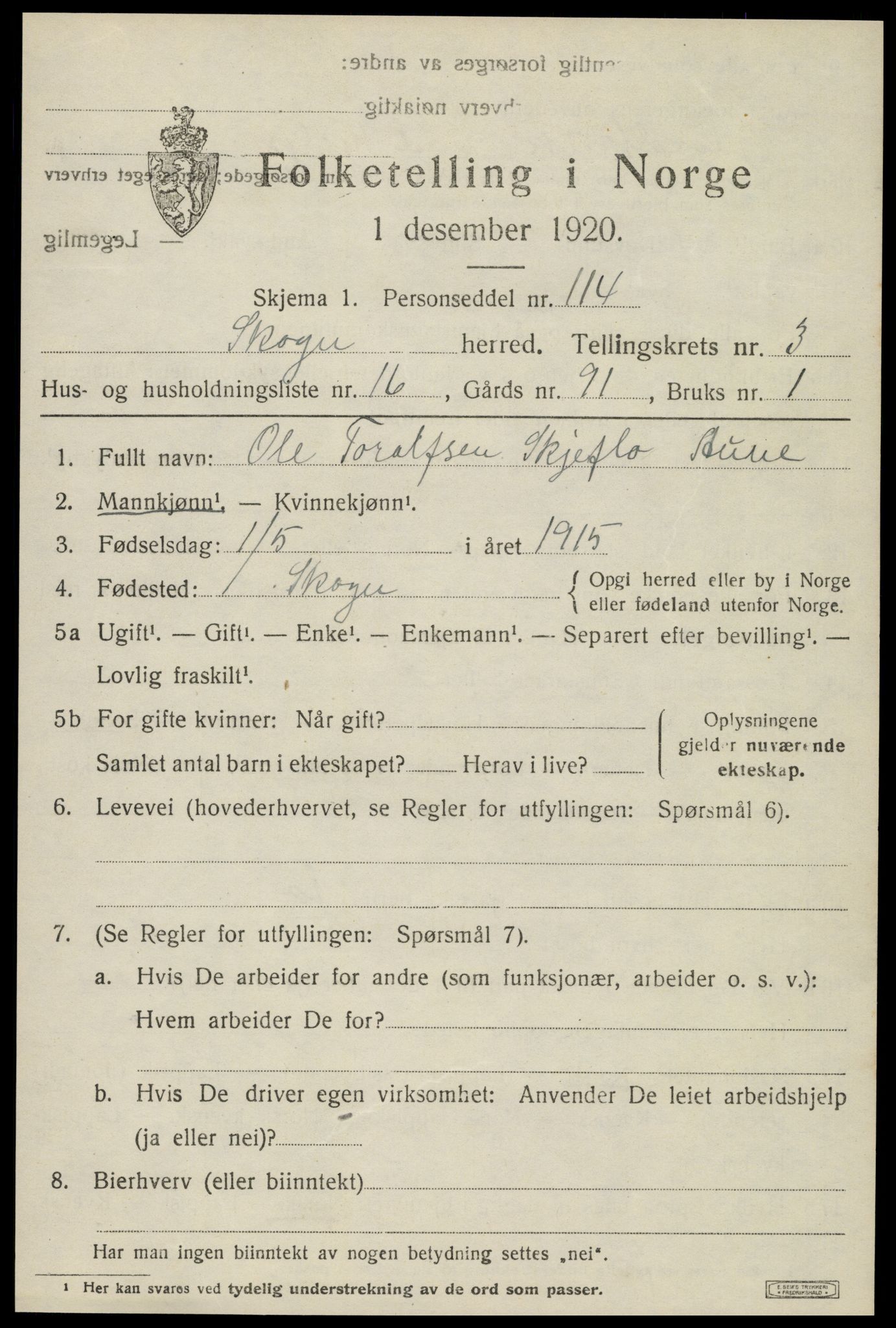 SAT, 1920 census for Skogn, 1920, p. 4821