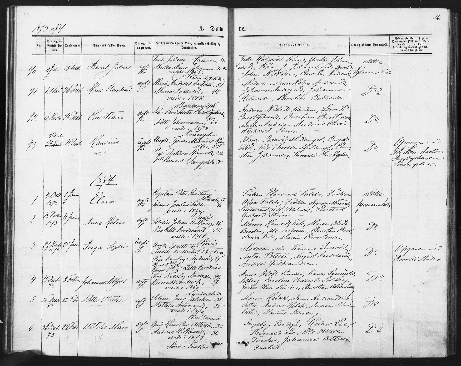 Kråkstad prestekontor Kirkebøker, SAO/A-10125a/F/Fa/L0008: Parish register (official) no. I 8, 1870-1879, p. 26