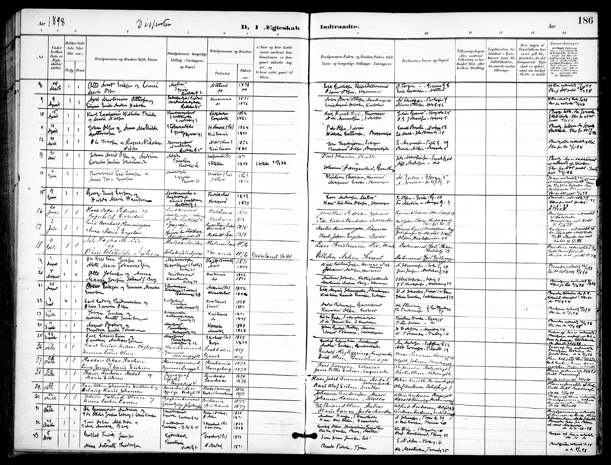 Petrus prestekontor Kirkebøker, SAO/A-10872/F/Fa/L0009: Parish register (official) no. 9, 1897-1911, p. 186