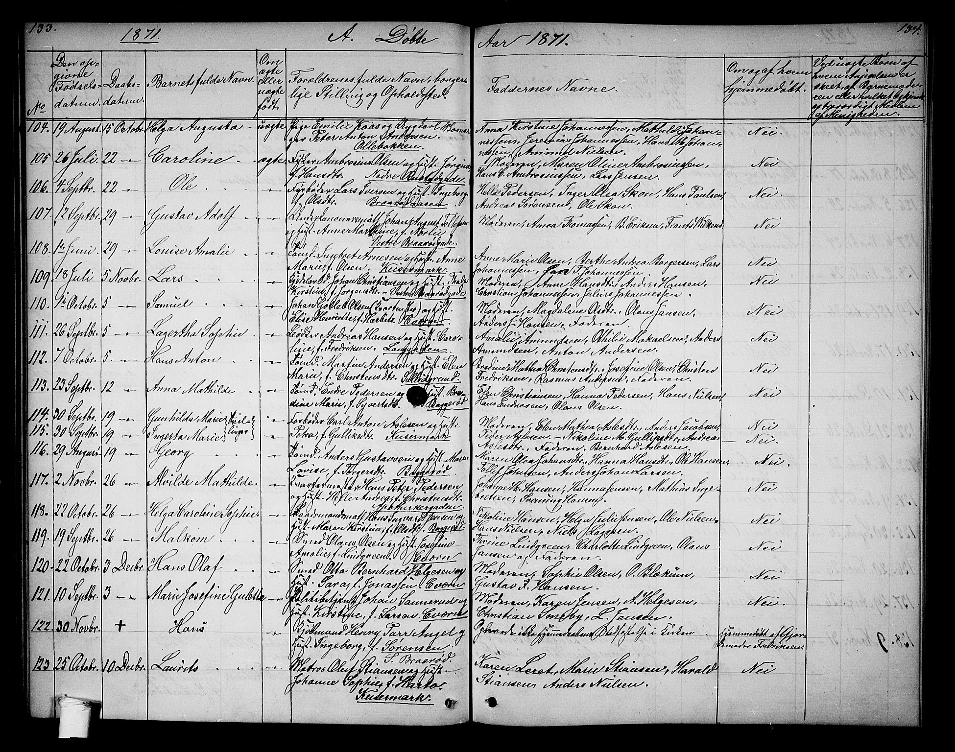 Horten kirkebøker, AV/SAKO-A-348/G/Ga/L0002: Parish register (copy) no. 2, 1864-1871, p. 133-134