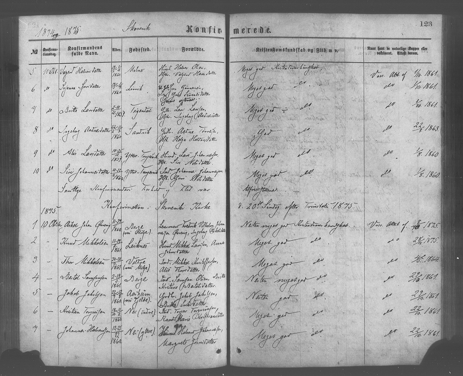 Skånevik sokneprestembete, AV/SAB-A-77801/H/Haa: Parish register (official) no. A 6, 1869-1878, p. 123