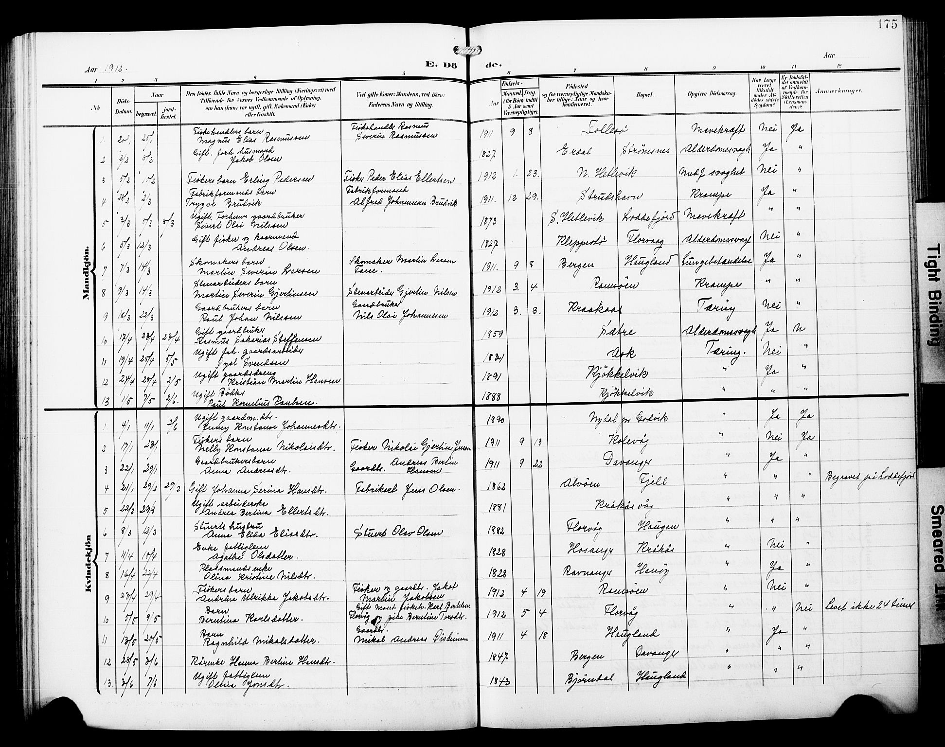 Askøy Sokneprestembete, SAB/A-74101/H/Ha/Hab/Haba/L0014: Parish register (copy) no. A 14, 1904-1927, p. 175