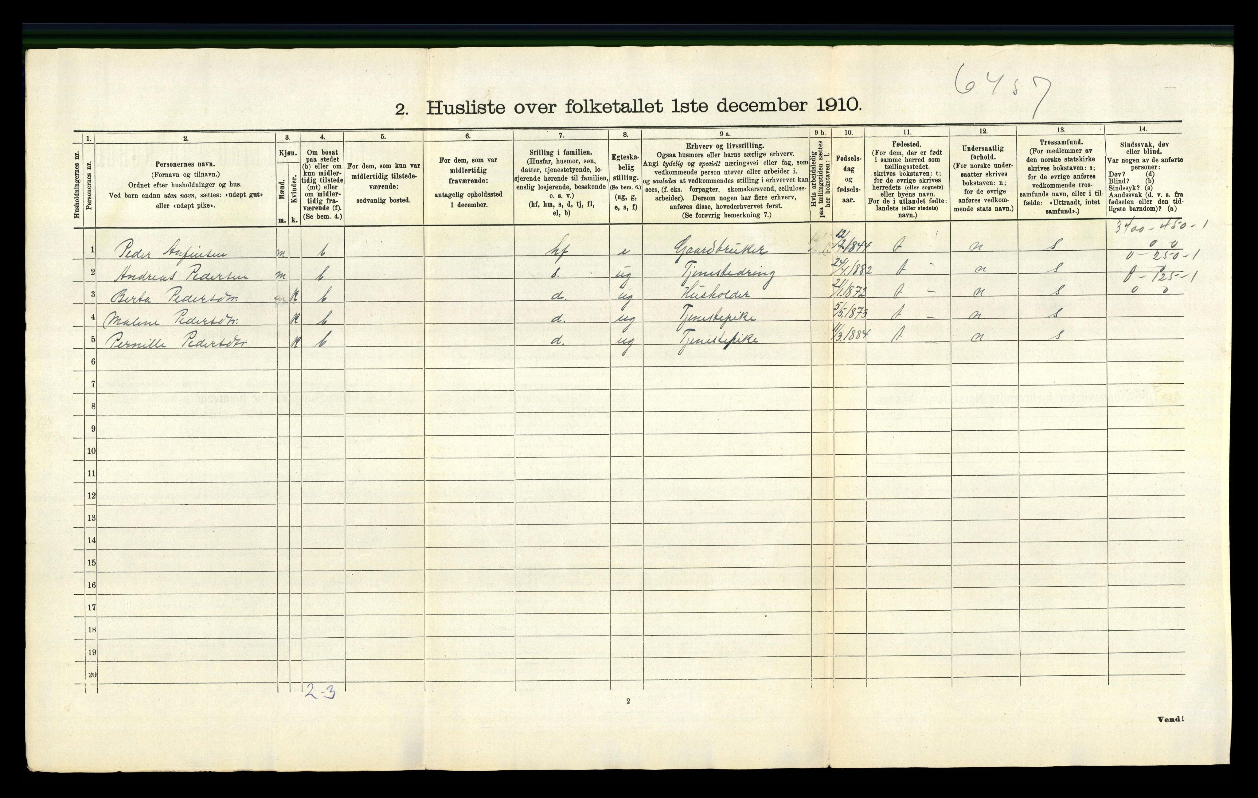 RA, 1910 census for Valestrand, 1910, p. 29