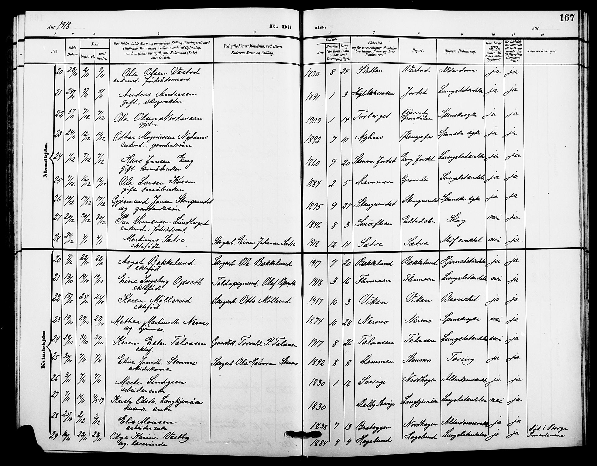 Trysil prestekontor, AV/SAH-PREST-046/H/Ha/Hab/L0009: Parish register (copy) no. 9, 1904-1924, p. 167