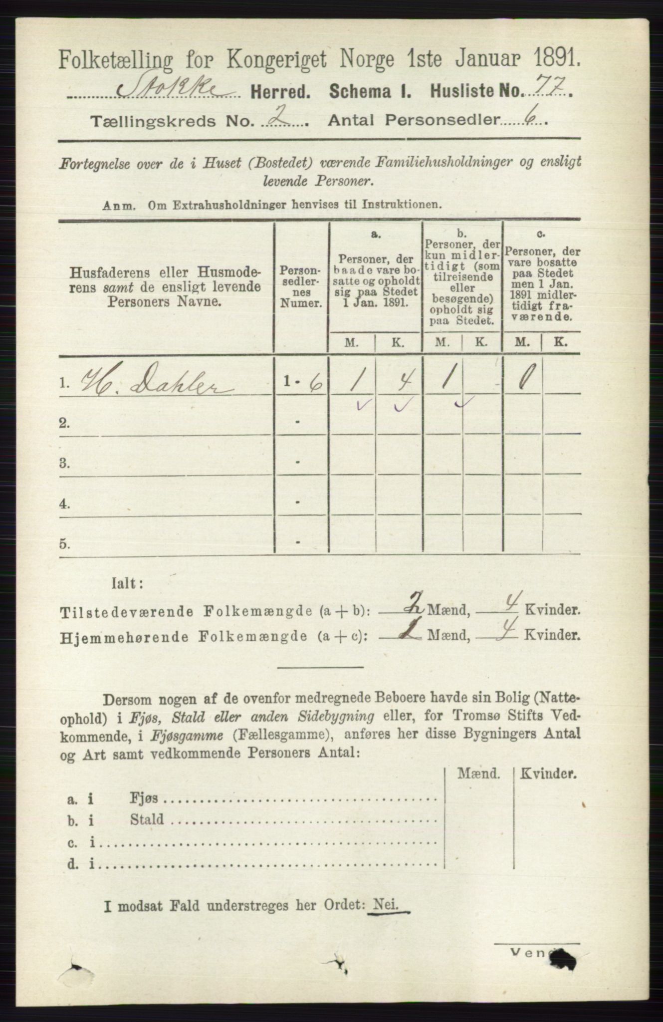 RA, 1891 census for 0720 Stokke, 1891, p. 940