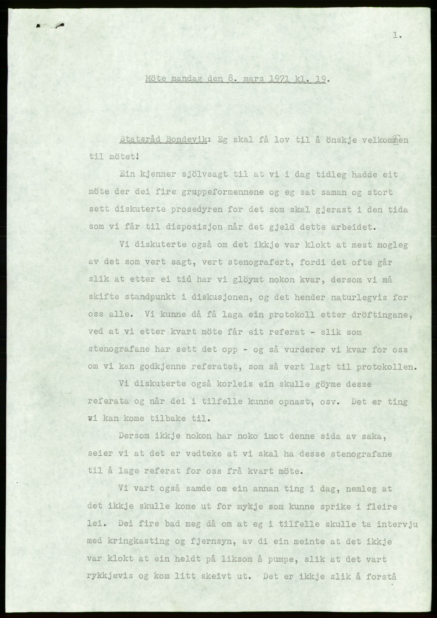 Forhandlingsmøtene mars 1971 mellom Høyre, Kristelig Folkeparti, Senterpartiet og Venstre om dannelse av regjering, AV/RA-PA-0416/A/L0002: --, 1971, p. 2