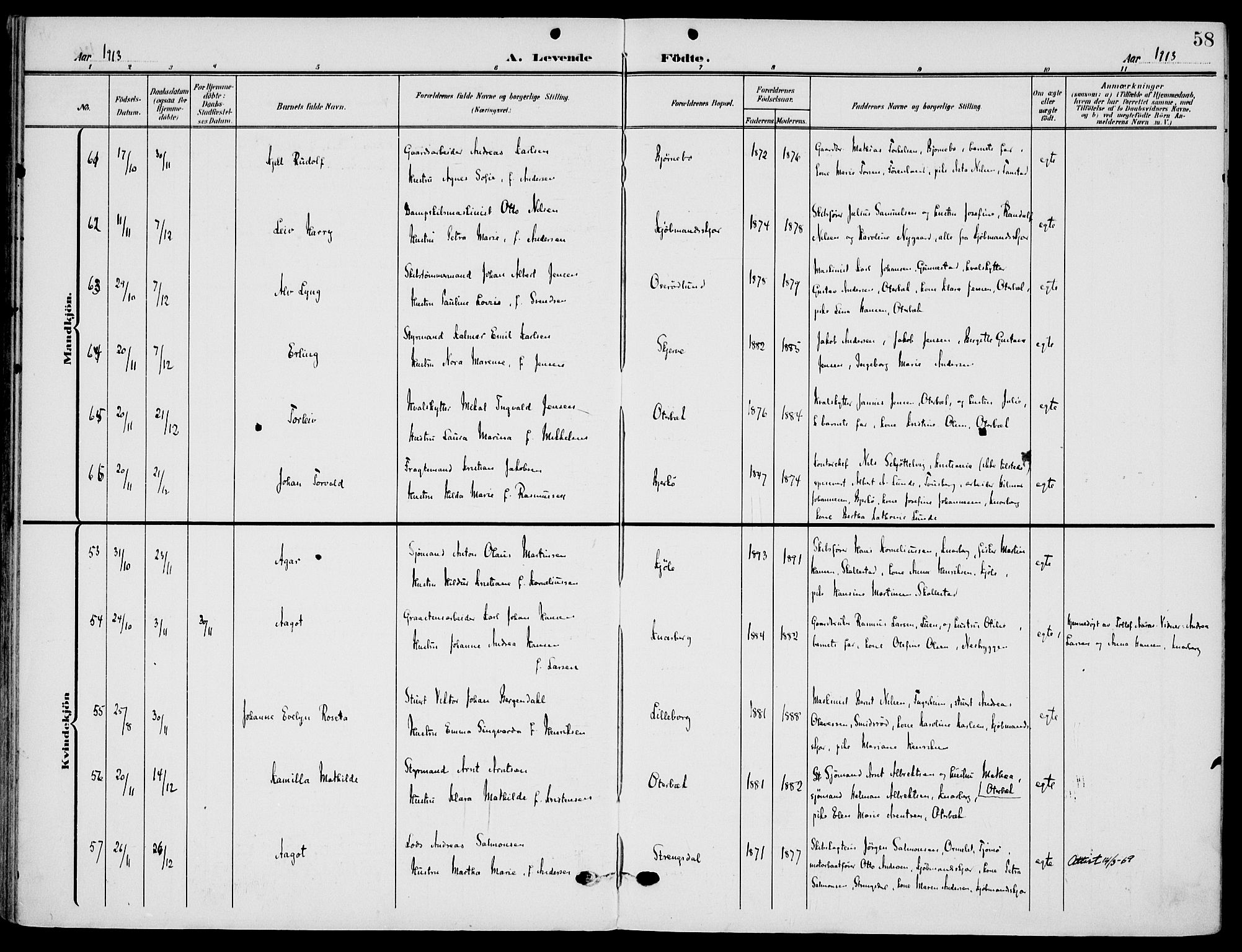 Nøtterøy kirkebøker, AV/SAKO-A-354/F/Fa/L0010: Parish register (official) no. I 10, 1908-1919, p. 58