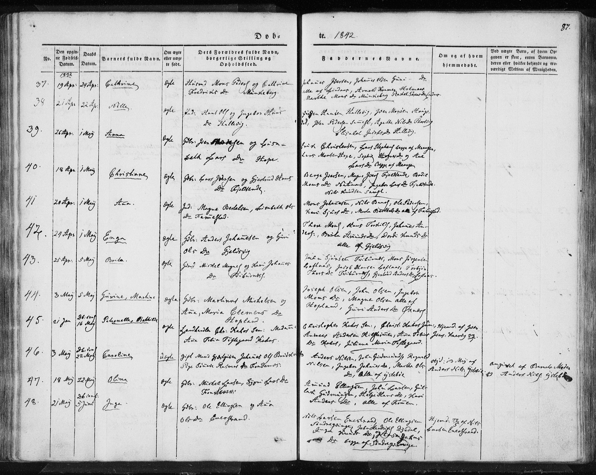 Lindås Sokneprestembete, AV/SAB-A-76701/H/Haa/Haaa/L0010: Parish register (official) no. A 10, 1842-1862, p. 87