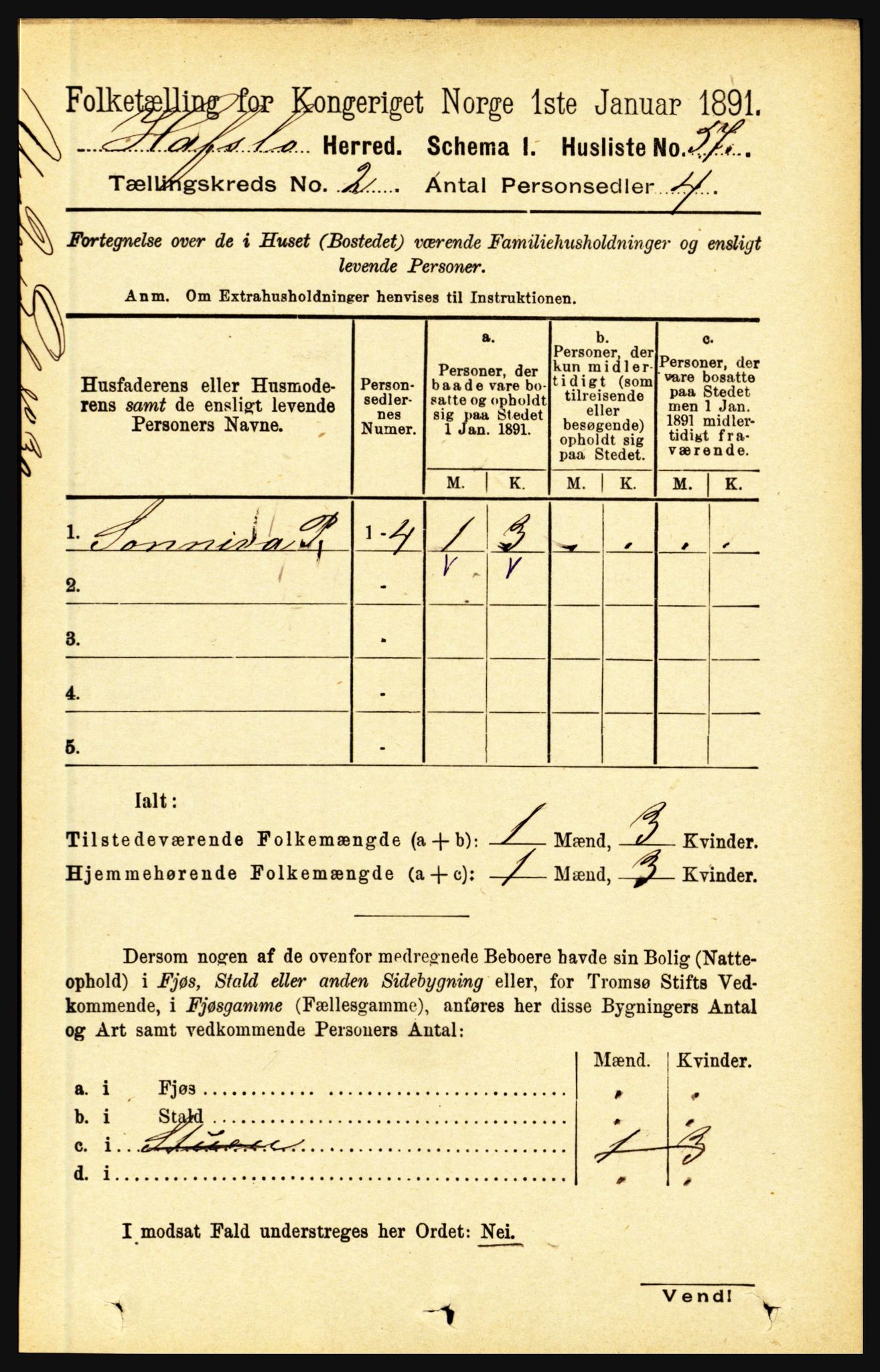 RA, 1891 census for 1425 Hafslo, 1891, p. 534