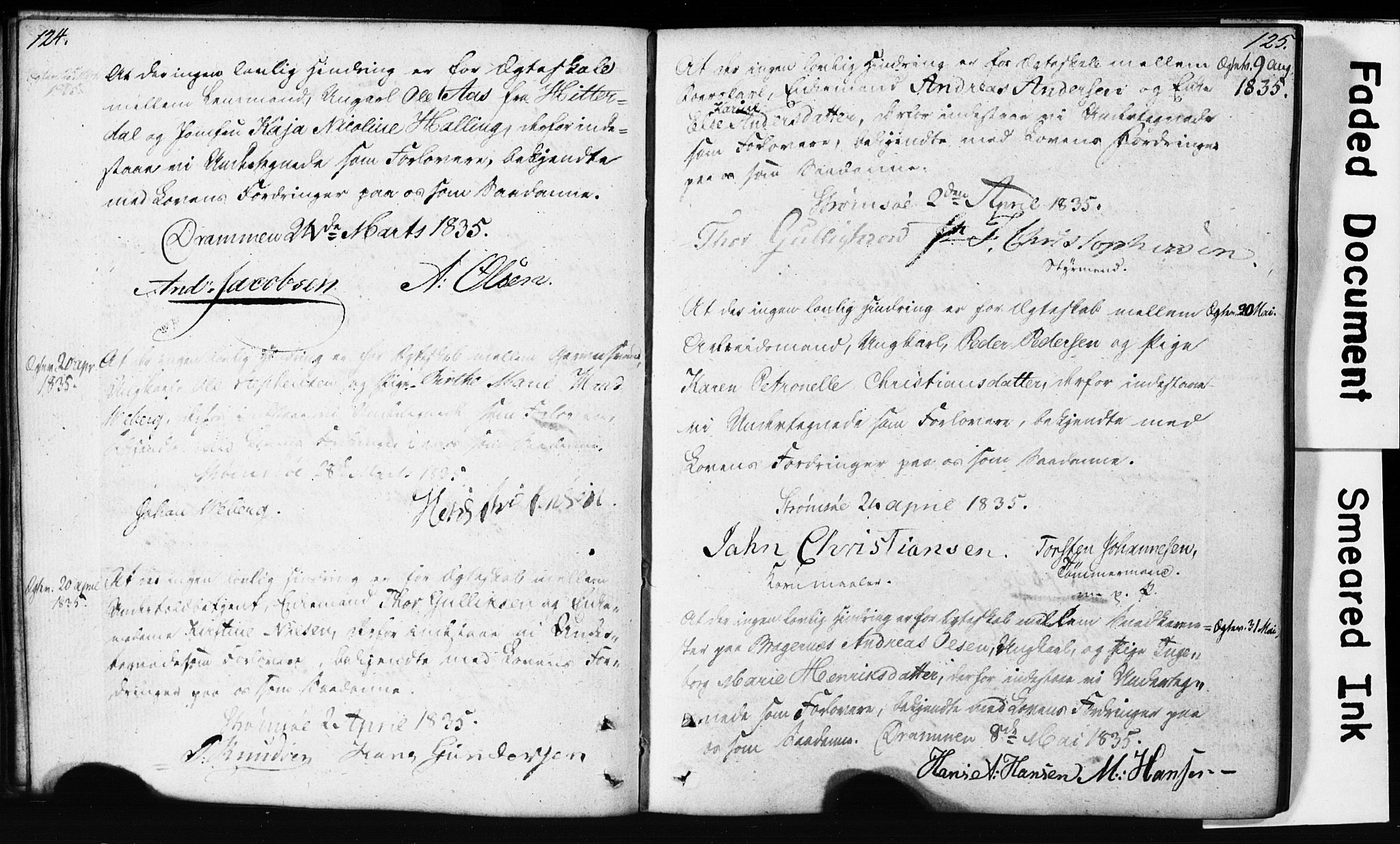 Strømsø kirkebøker, AV/SAKO-A-246/H/Hb/L0002: Best man's statements no. 2, 1815-1857, p. 124-125