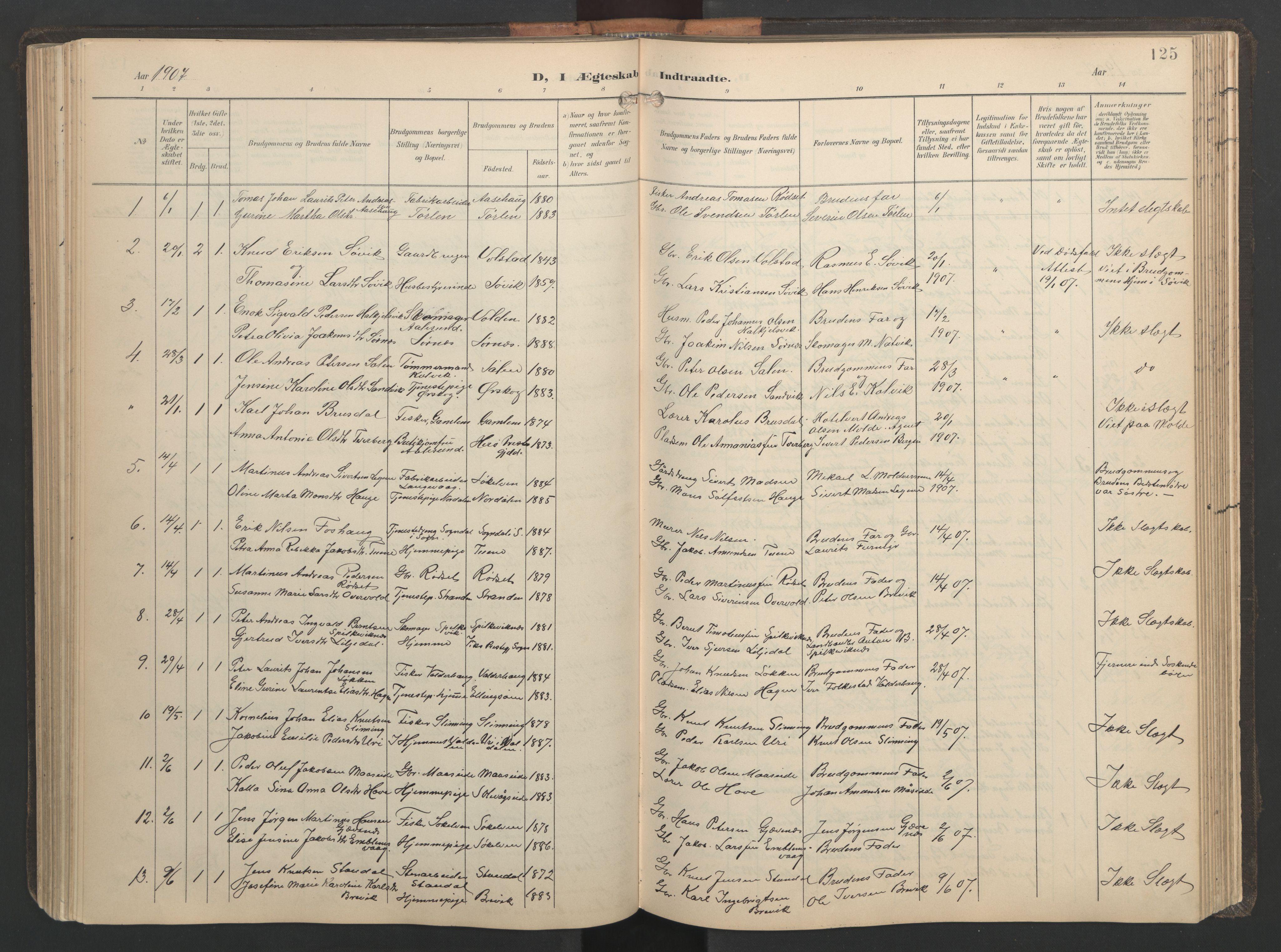 Ministerialprotokoller, klokkerbøker og fødselsregistre - Møre og Romsdal, AV/SAT-A-1454/528/L0433: Parish register (copy) no. 528C14, 1899-1922, p. 125