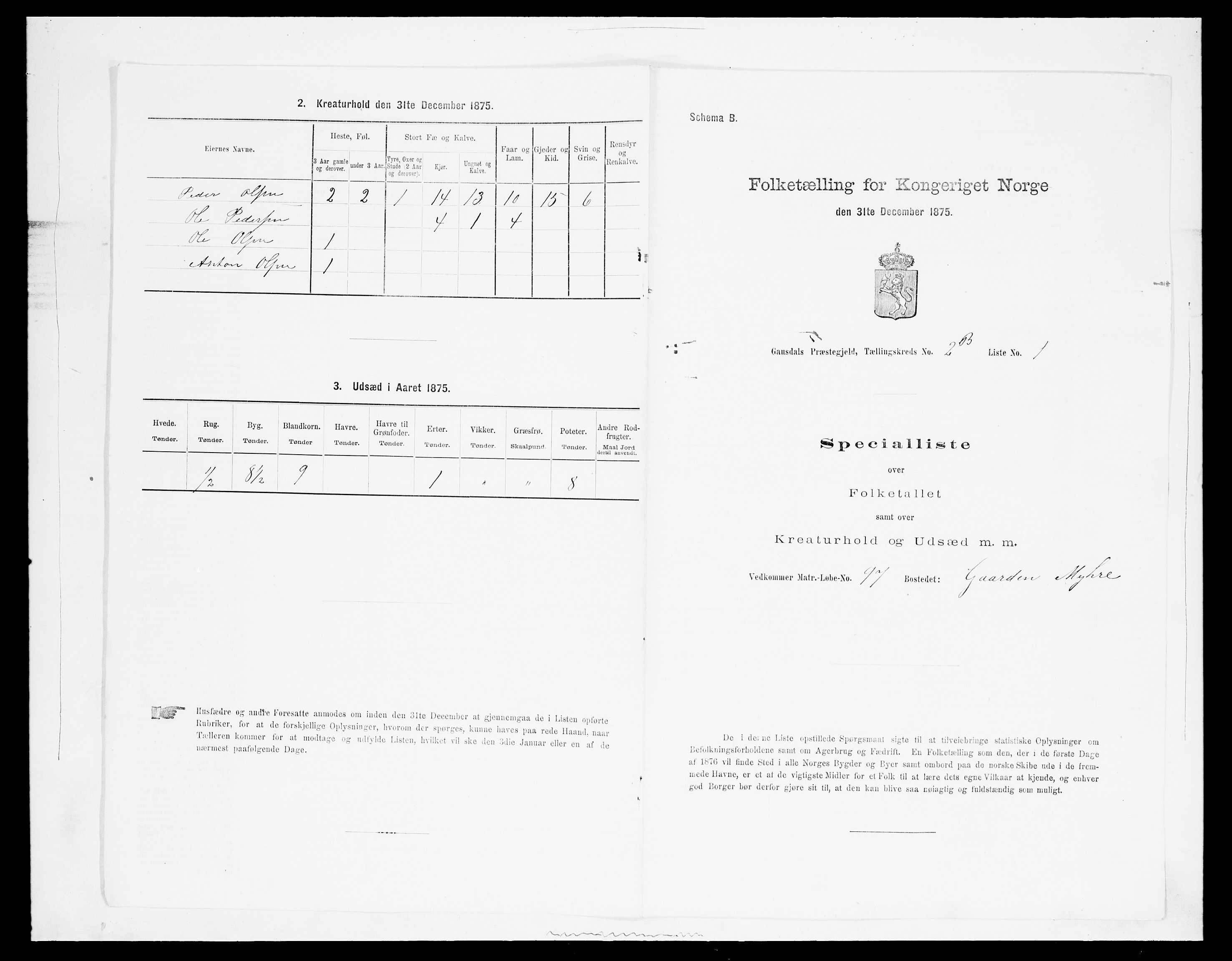 SAH, 1875 census for 0522P Gausdal, 1875, p. 442