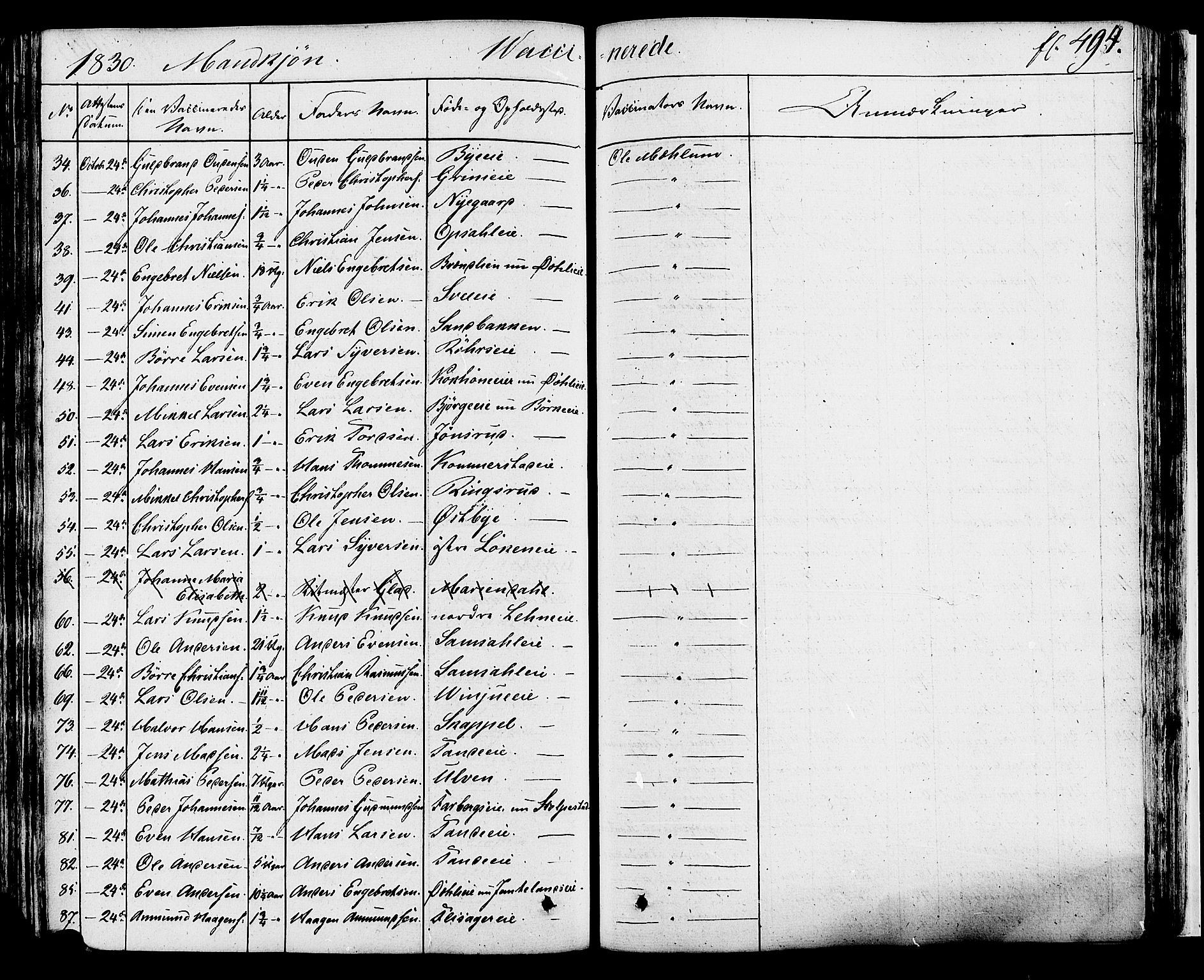 Ringsaker prestekontor, SAH/PREST-014/K/Ka/L0007: Parish register (official) no. 7B, 1826-1837, p. 494
