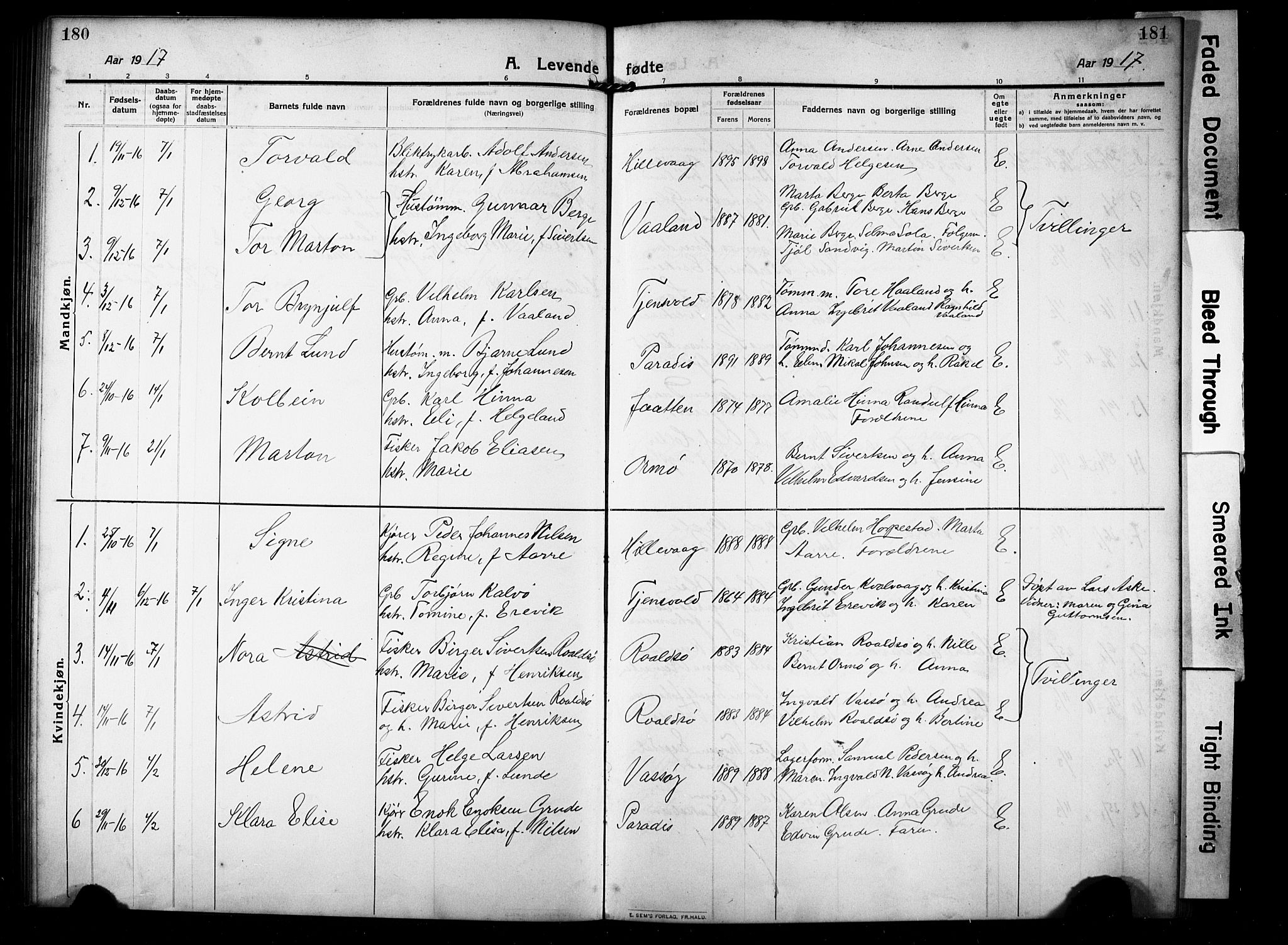 Hetland sokneprestkontor, SAST/A-101826/30/30BB/L0008: Parish register (copy) no. B 8, 1910-1921, p. 180-181