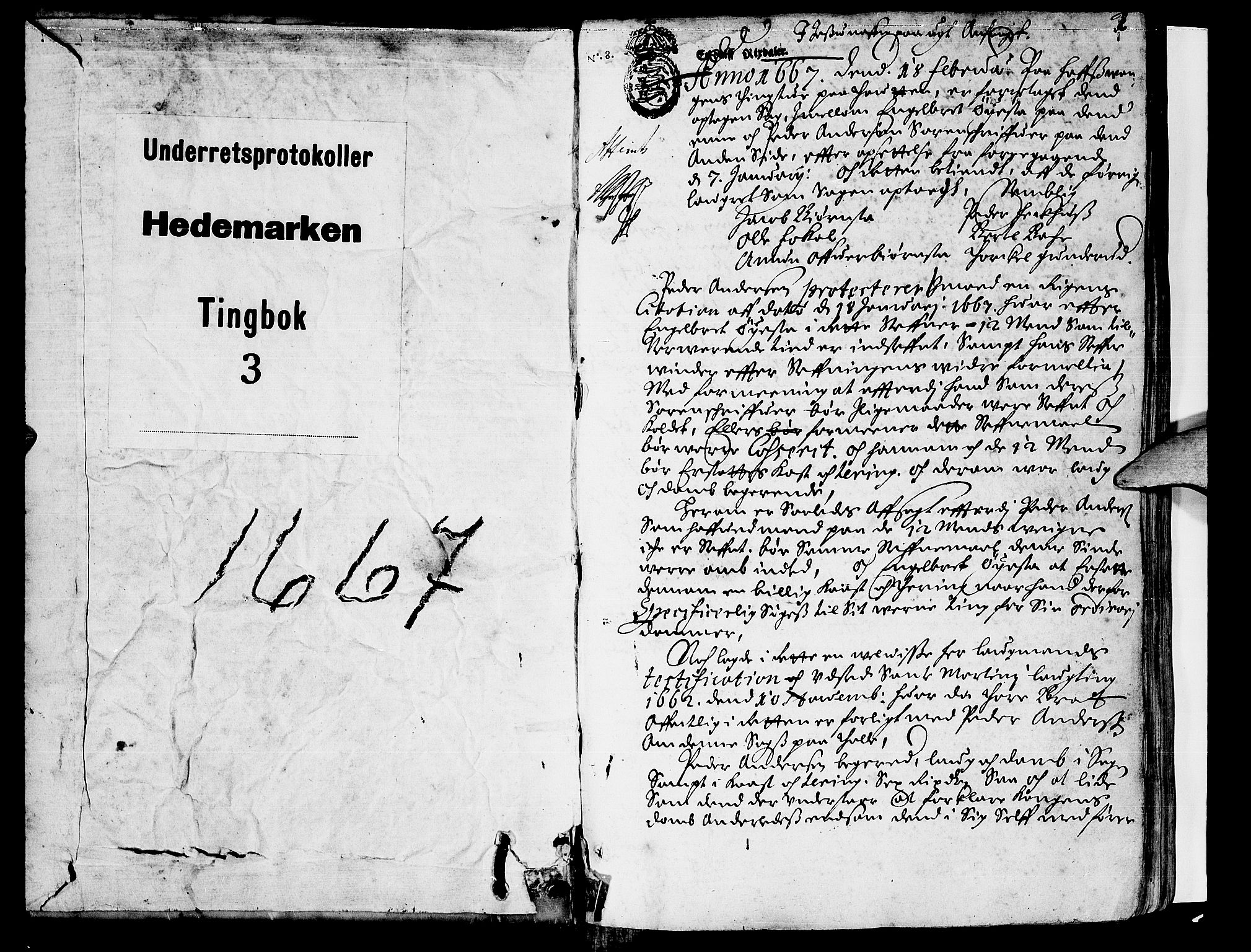 Hedemarken sorenskriveri, SAH/TING-034/G/Gb/L0003: Tingbok, 1667, p. 0b-1a