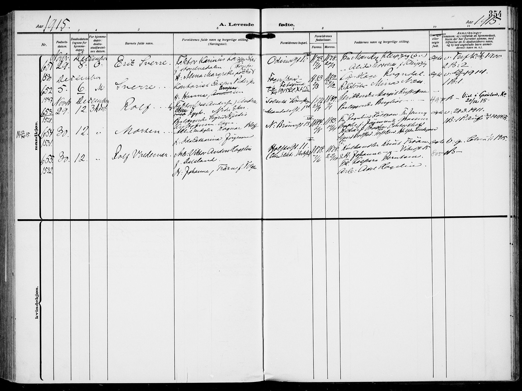 Rikshospitalet prestekontor Kirkebøker, SAO/A-10309b/F/L0015: Parish register (official) no. 15, 1913-1915, p. 354