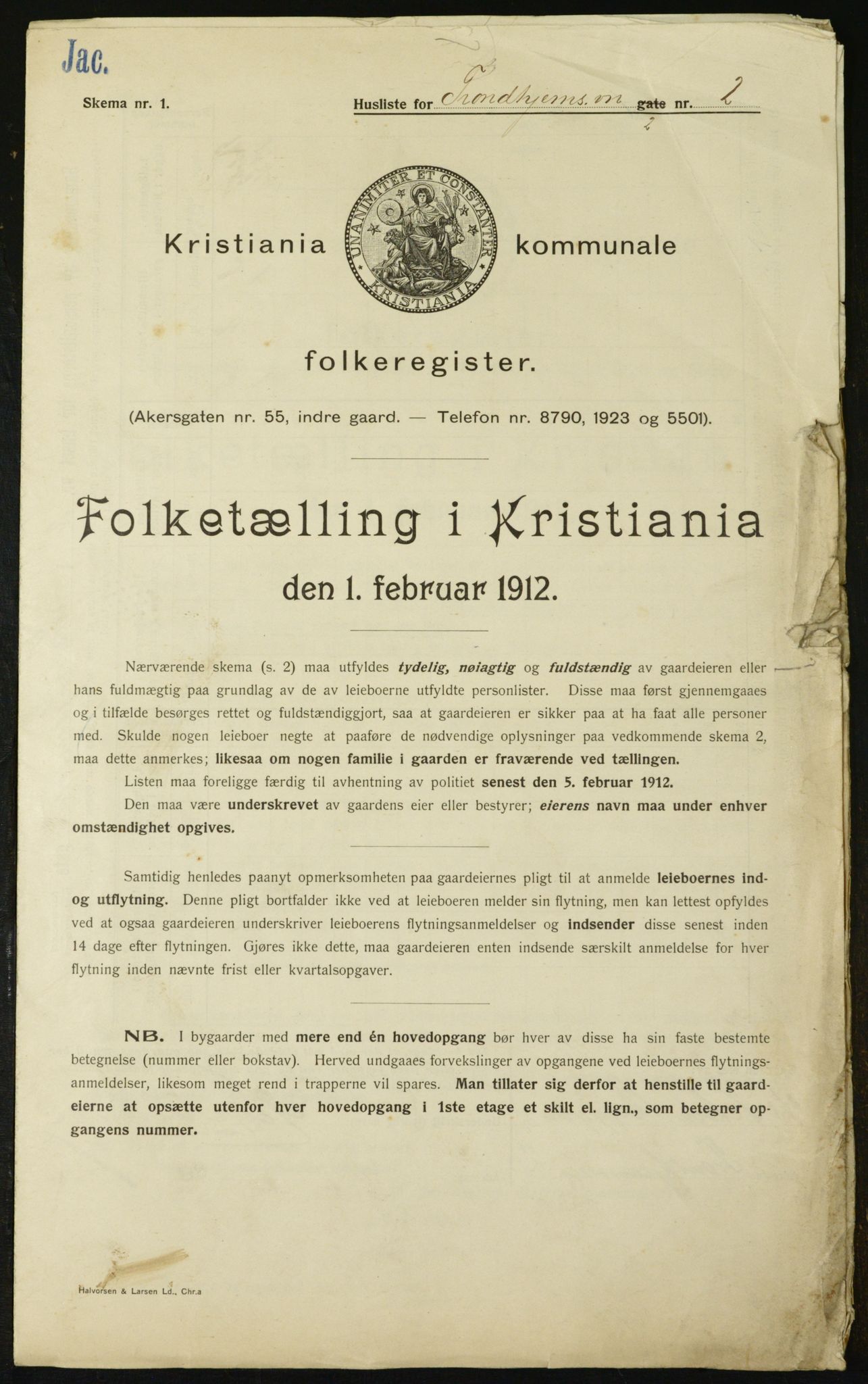 OBA, Municipal Census 1912 for Kristiania, 1912, p. 116008