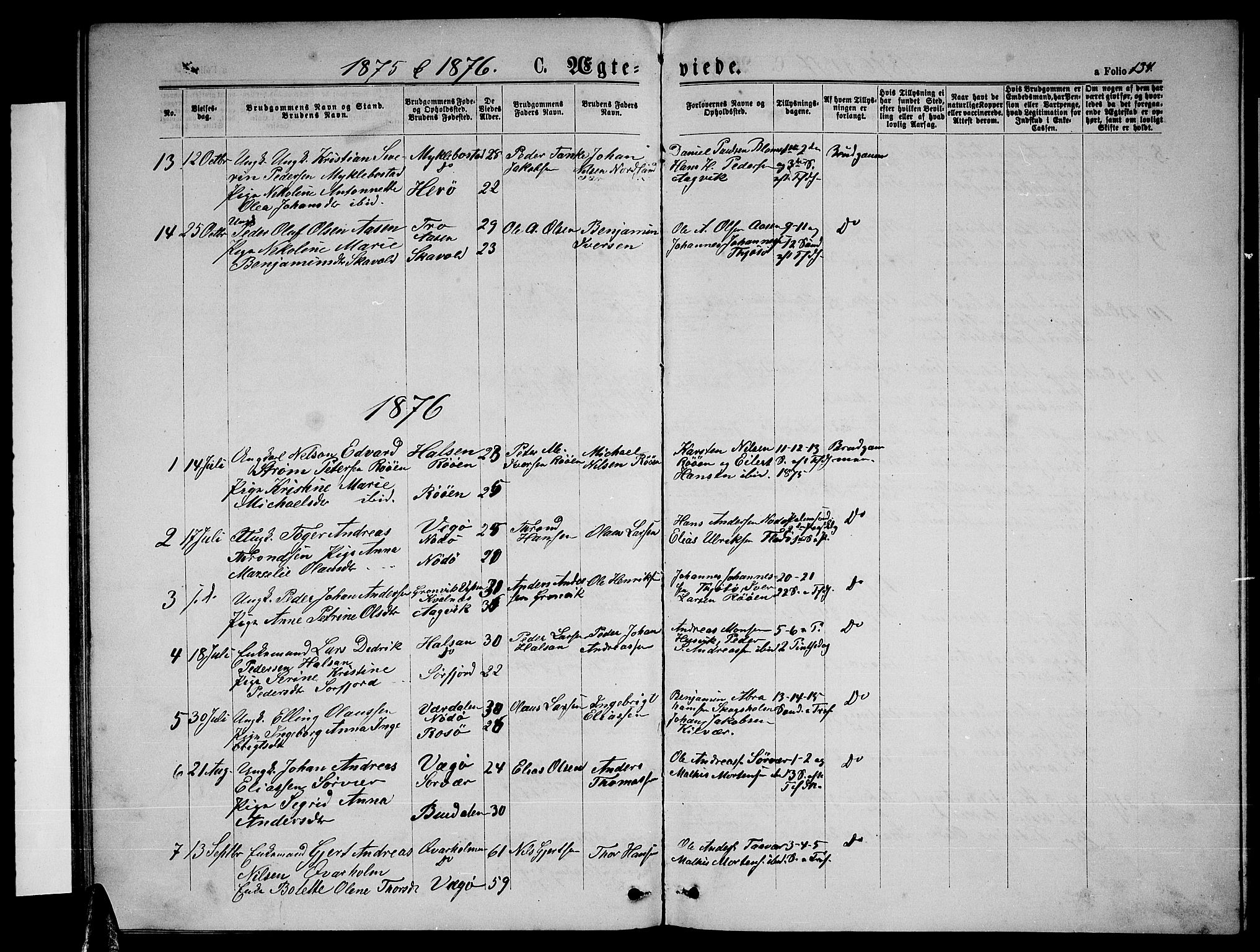 Ministerialprotokoller, klokkerbøker og fødselsregistre - Nordland, AV/SAT-A-1459/817/L0267: Parish register (copy) no. 817C02, 1870-1883, p. 134